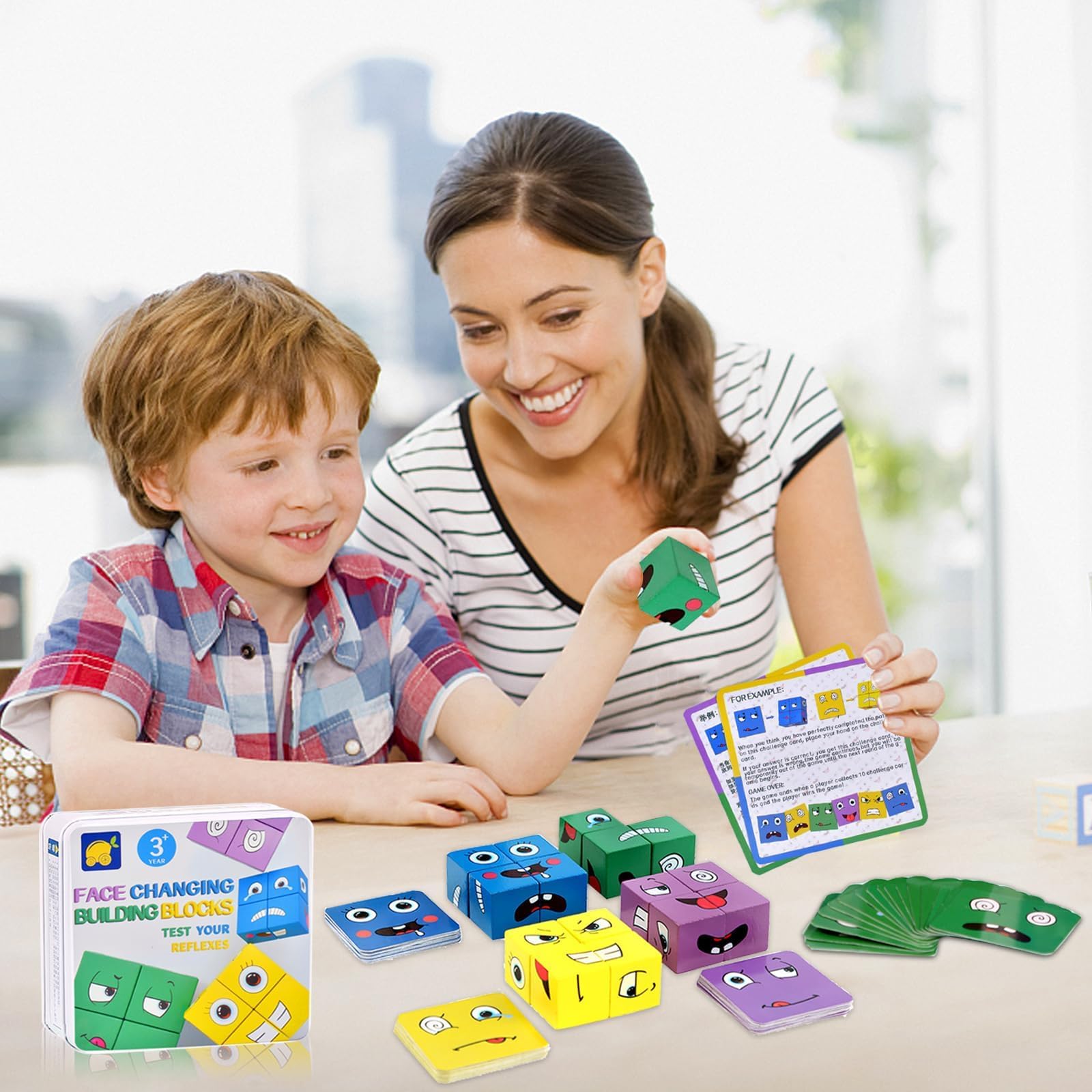 Semazz Face Changing Cube Game,Wooden Face Cube Expression Matching Puzzle Expression Puzzle Building Blocks Montessori Educational Toys for Kids Face Change Thinking Training - Image 3