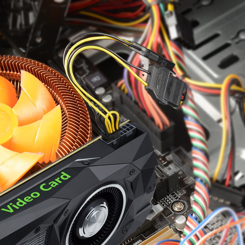 J&D 2 x zasilacz SATA 15-pinowy na 6-pinowy adapter karty graficznej PCIe Express (8 cali) (2 sztuki)