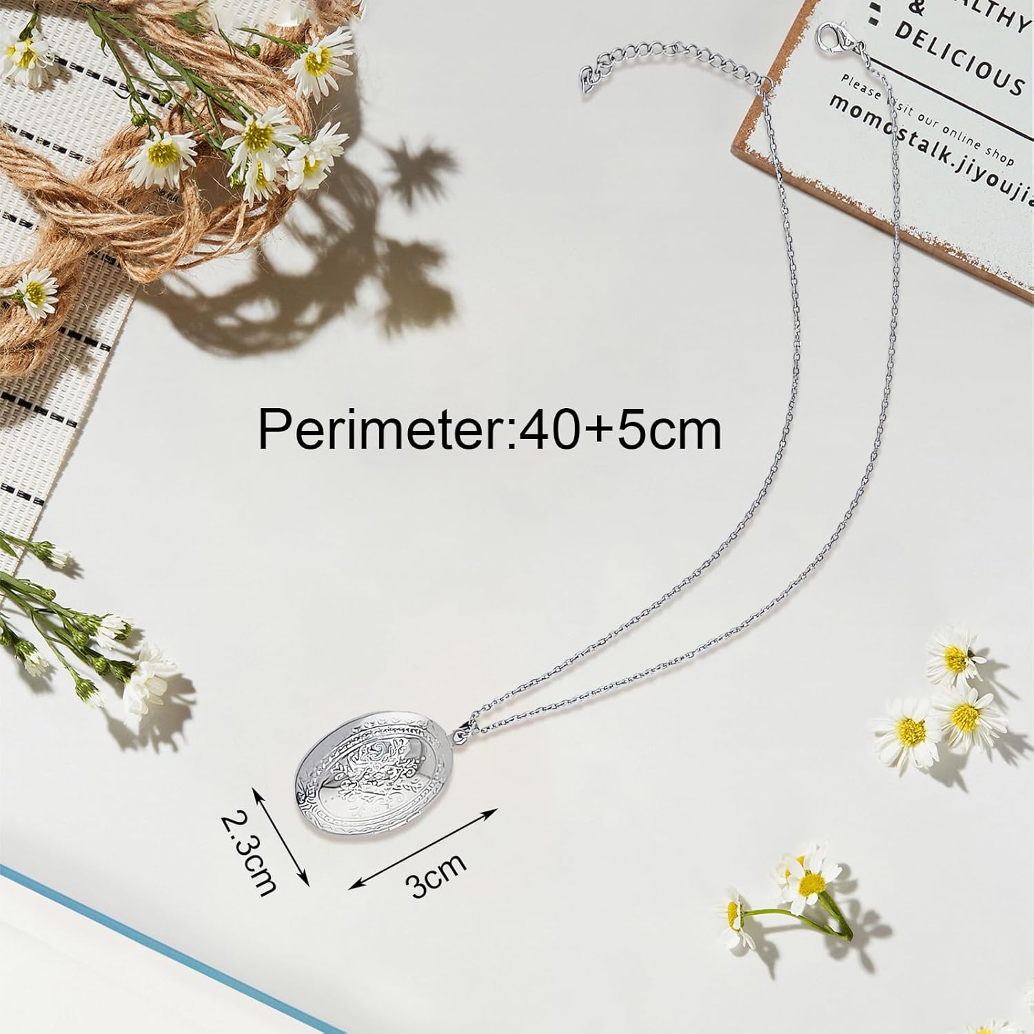 Locket Necklace for Women - Vintage Engraved Flower Photo Locket, Stainless Steel Picture Necklace for Birthdays Anniversaries - Image 2