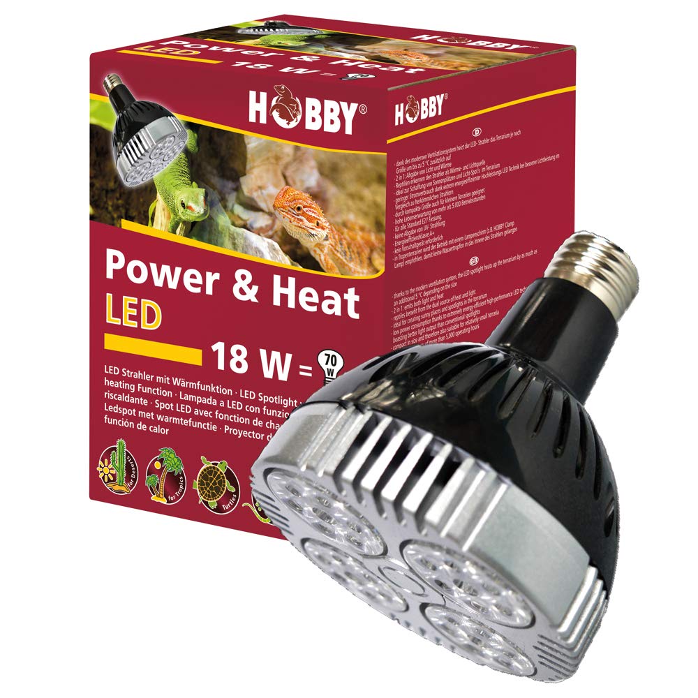 HOBBY Terraristik Power & Heat I 18 W I reflektor LED z funkcją ogrzewania do terrariów I terrarium I lampa LED do oddawania światła i ciepła I lampa grzewcza dla gadów i płazów