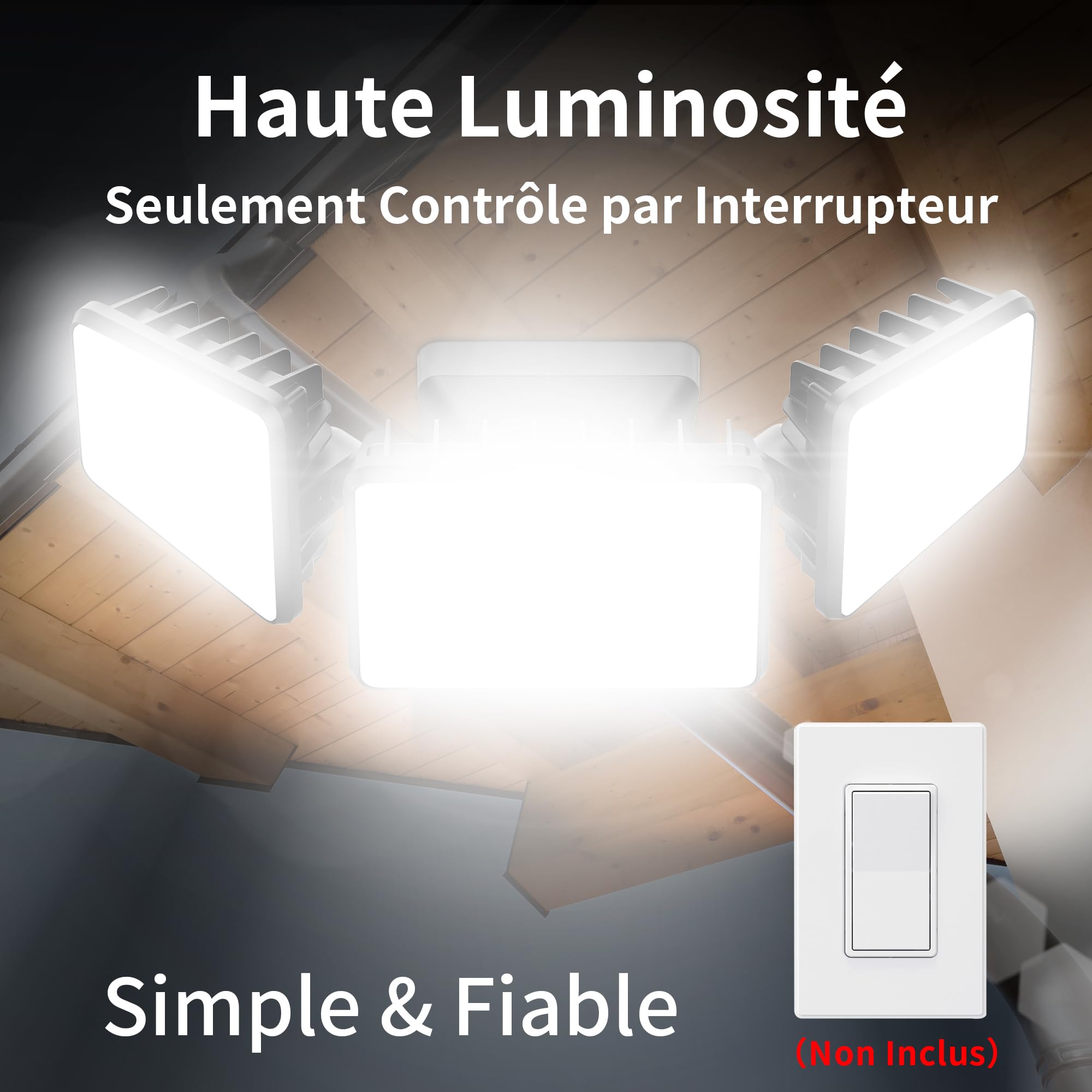 Projecteur LED d'extérieur 120 W 12000 lm Lumière de sécurité LED haute luminosité 4500 K Lumière blanche chaude avec IP66 étanche IP66 pour cour, jardin, aire de jeux