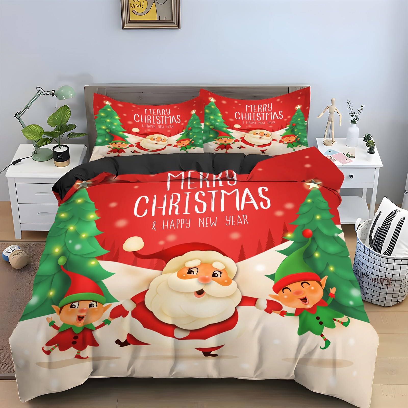 Housse de couette 240x260 Père Noël parure de lit idée cadeau de Noël idéale