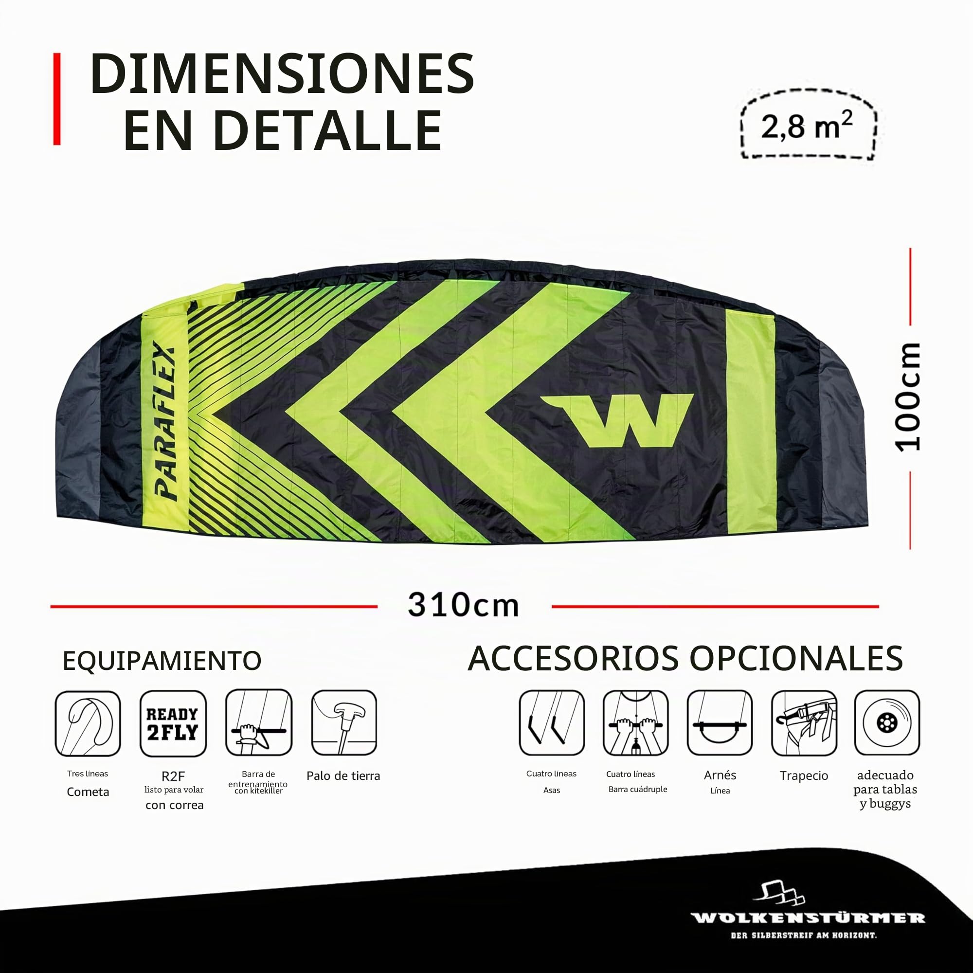 Wolkenstürmer Paraflex Trainer 3.1 Action Kite 3 Line Mat Mountainboarding