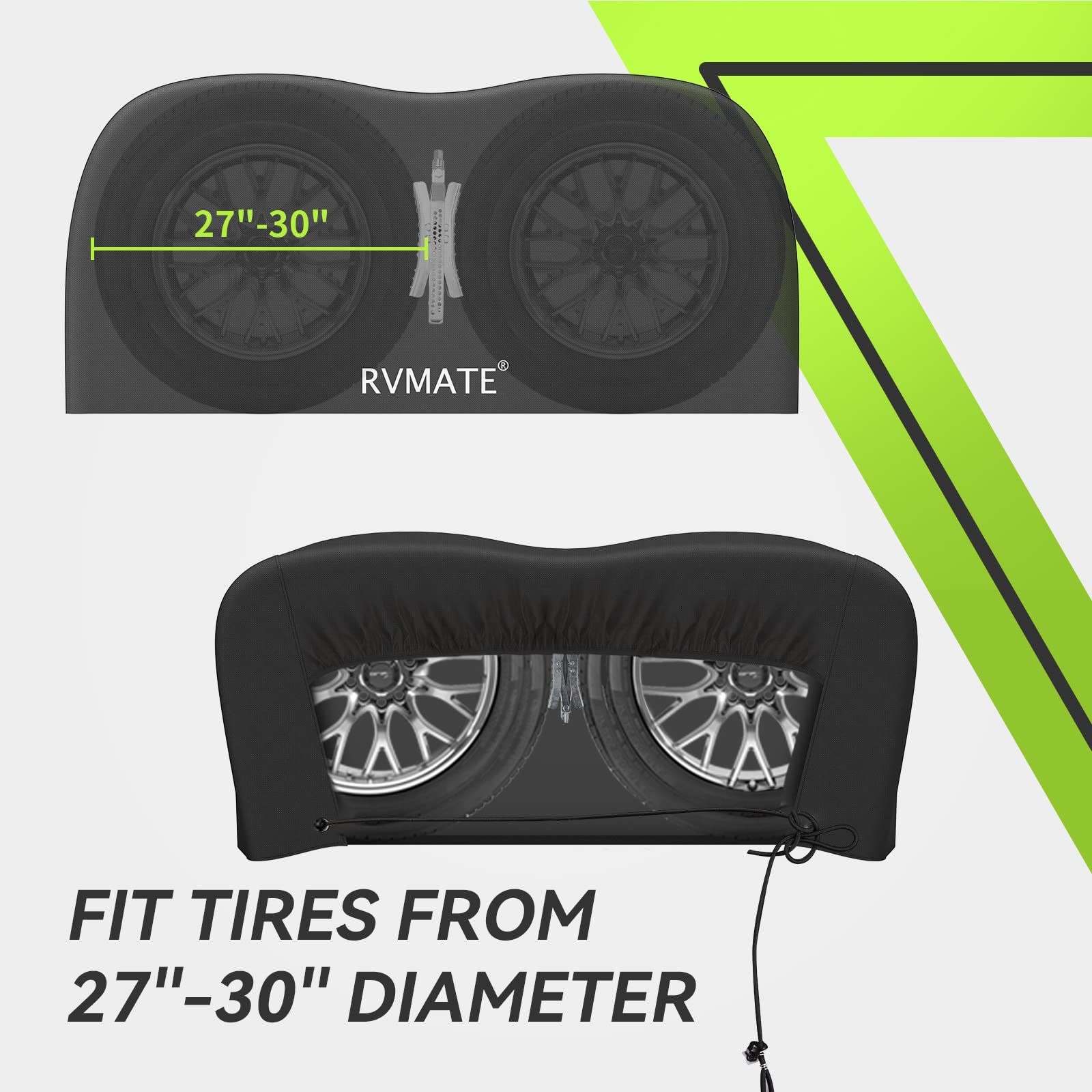 RVMATE Wohnmobil-Reifenabdeckungen, Doppelachsen-Radabdeckung (2 Stück), passend für Reifen mit einem Durchmesser von 68,6 cm - 76,2 cm, wasserdicht, UV-Schutz, 600D Oxford, schwarz,