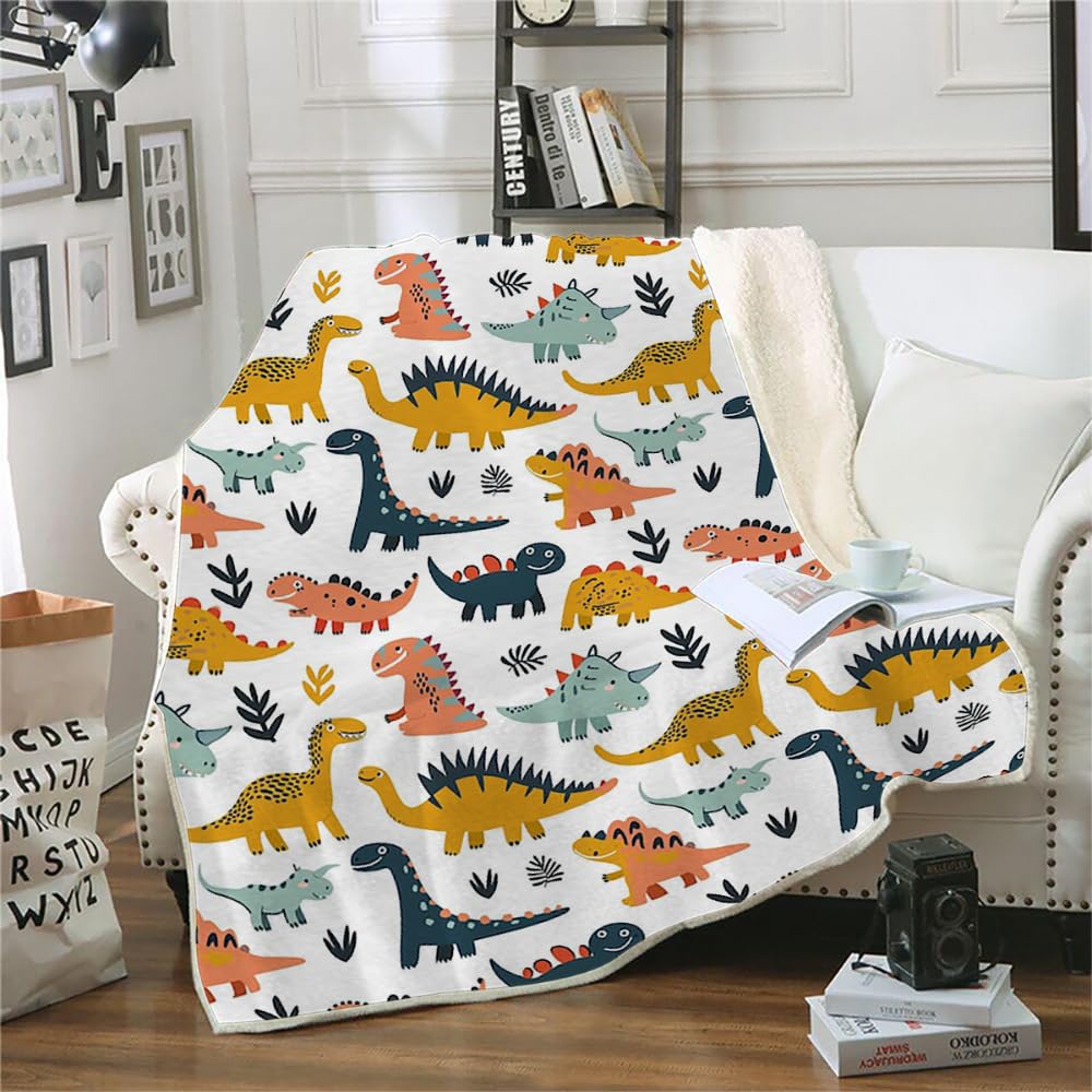 Manta Cama 90 Invierno Gruesa Infantil Patrón Cartoon Dinosaurio,Manta Sherpa Sofa Chico Chica Niños,Manta Polar Termica Suave 100X130,A4