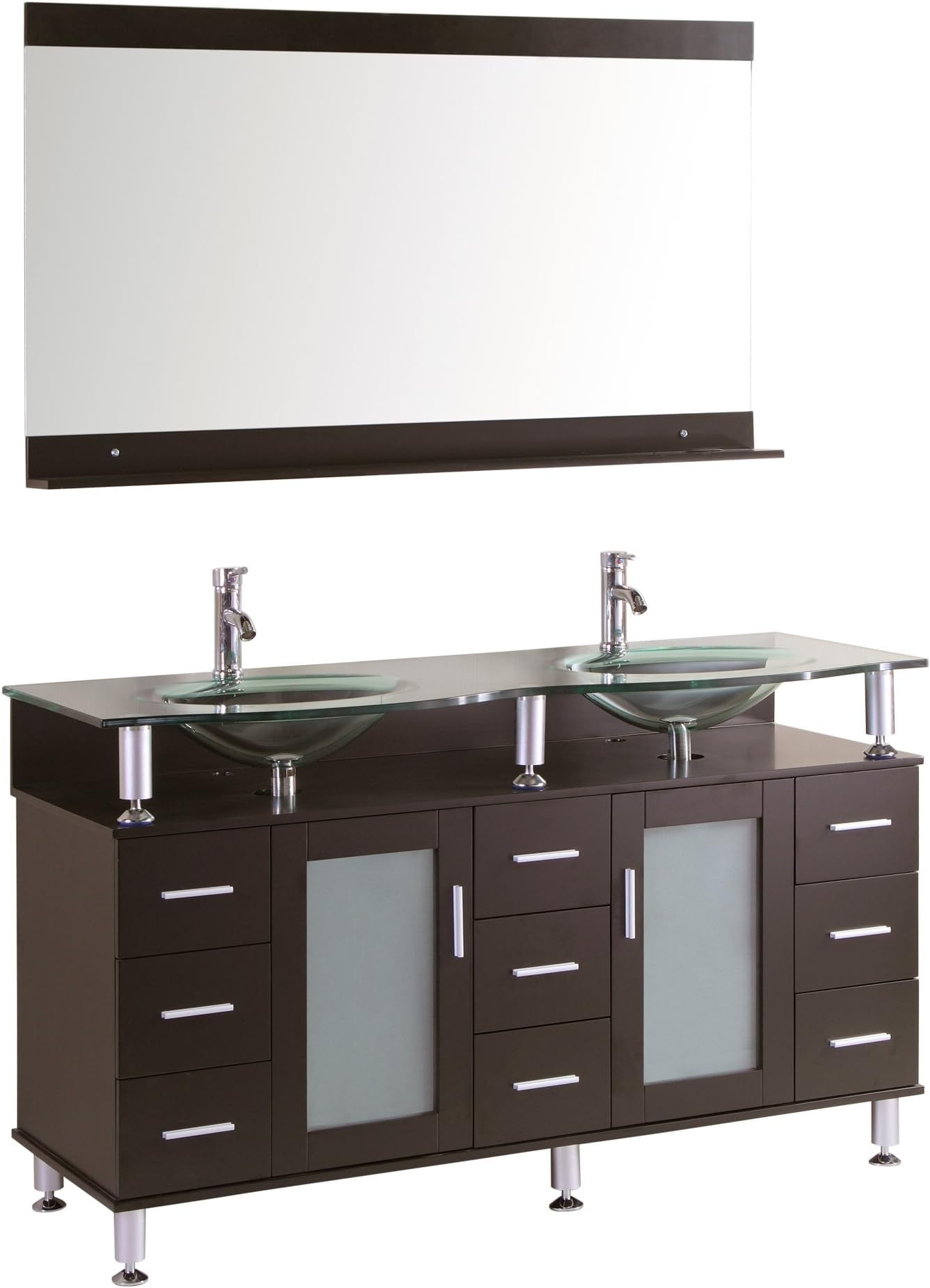 Cerviel 59 in. W x 21.6 in. D Double Vanity in Espresso with Glass Vanity Top in Clear and Mirror
