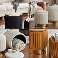 Vista 7 de Round Ottoman with Storage Set of 2 Upholstered Velvet Vanity Stool for Living Room Storage Ottomans Multifunctional Foot Rest