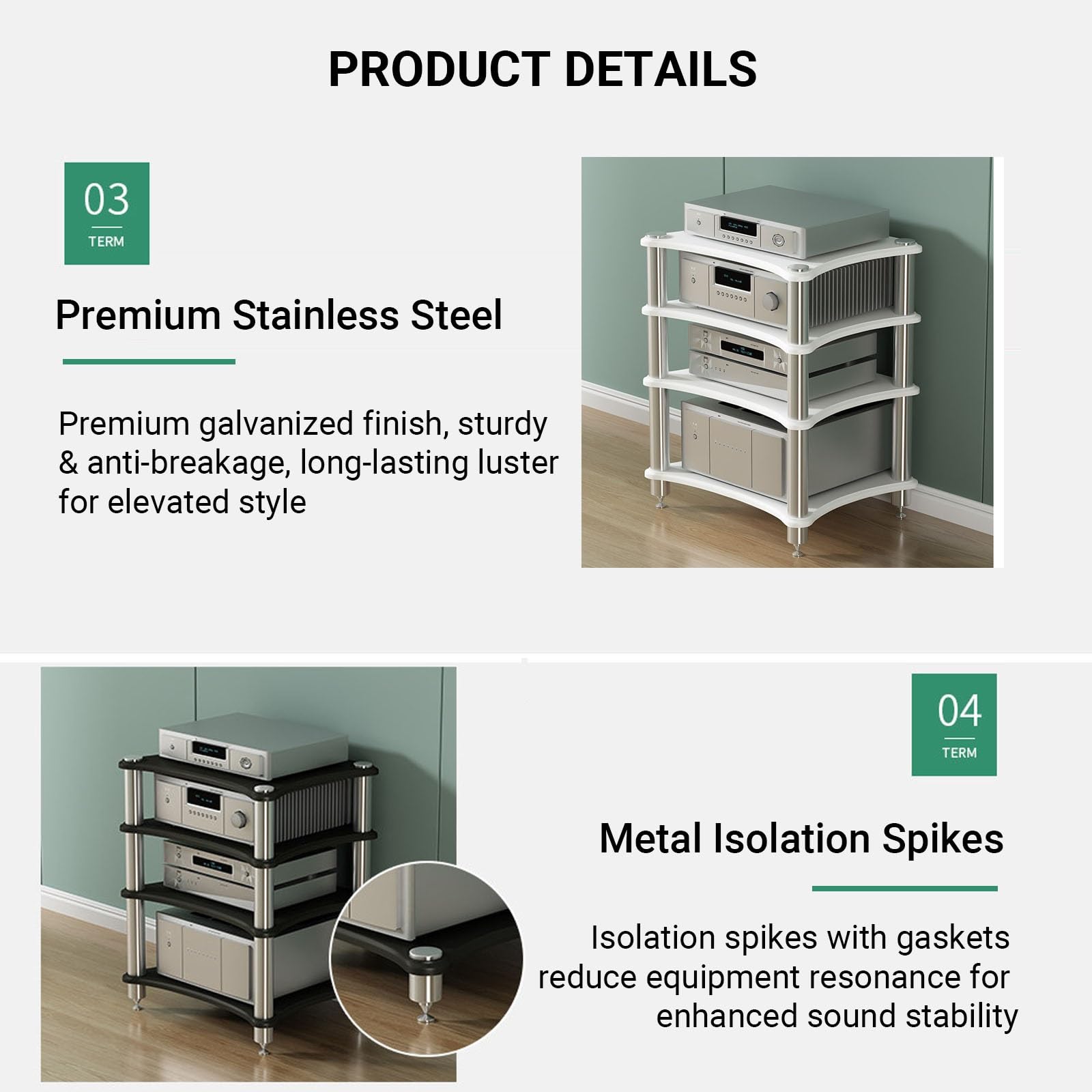 Mobile HiFi Rack Audio Stand Multi-Tier, Scaffale AV Media Cabinet Legno | Mobiletto Audio Portastereo con Punte Isolanti in Metallo per Amplificatore & Giradischi(Teak,3-Tier)