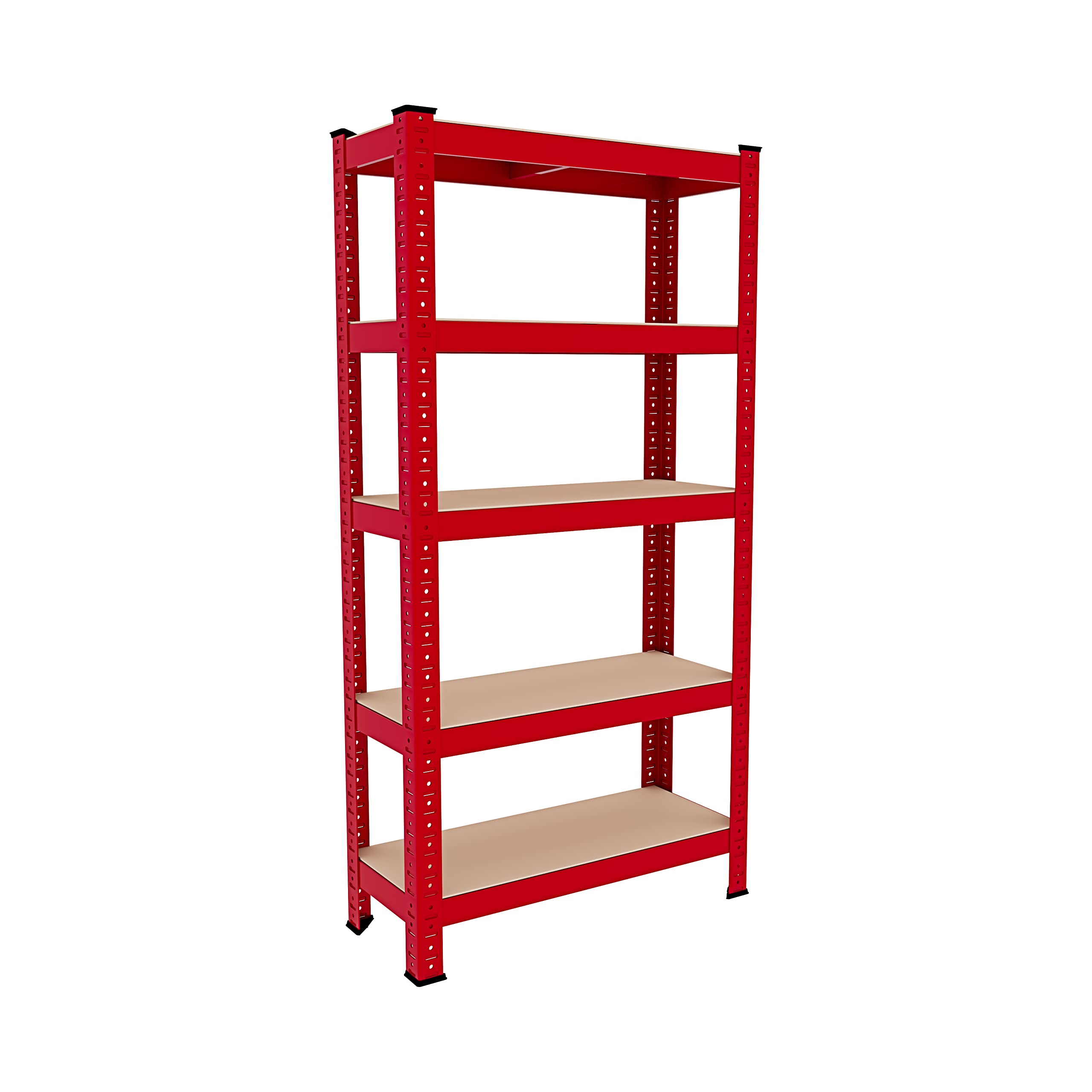 Bricozone Scaffale In Metallo E MDF Con 5 Ripiani Regolabili Scaffale Ad Alta Portata Fino a 875 kg 150 x 75 x 30 cm Ideale Per Garage Officina Cantina Capannone Magazzino Design Modulare (Red)