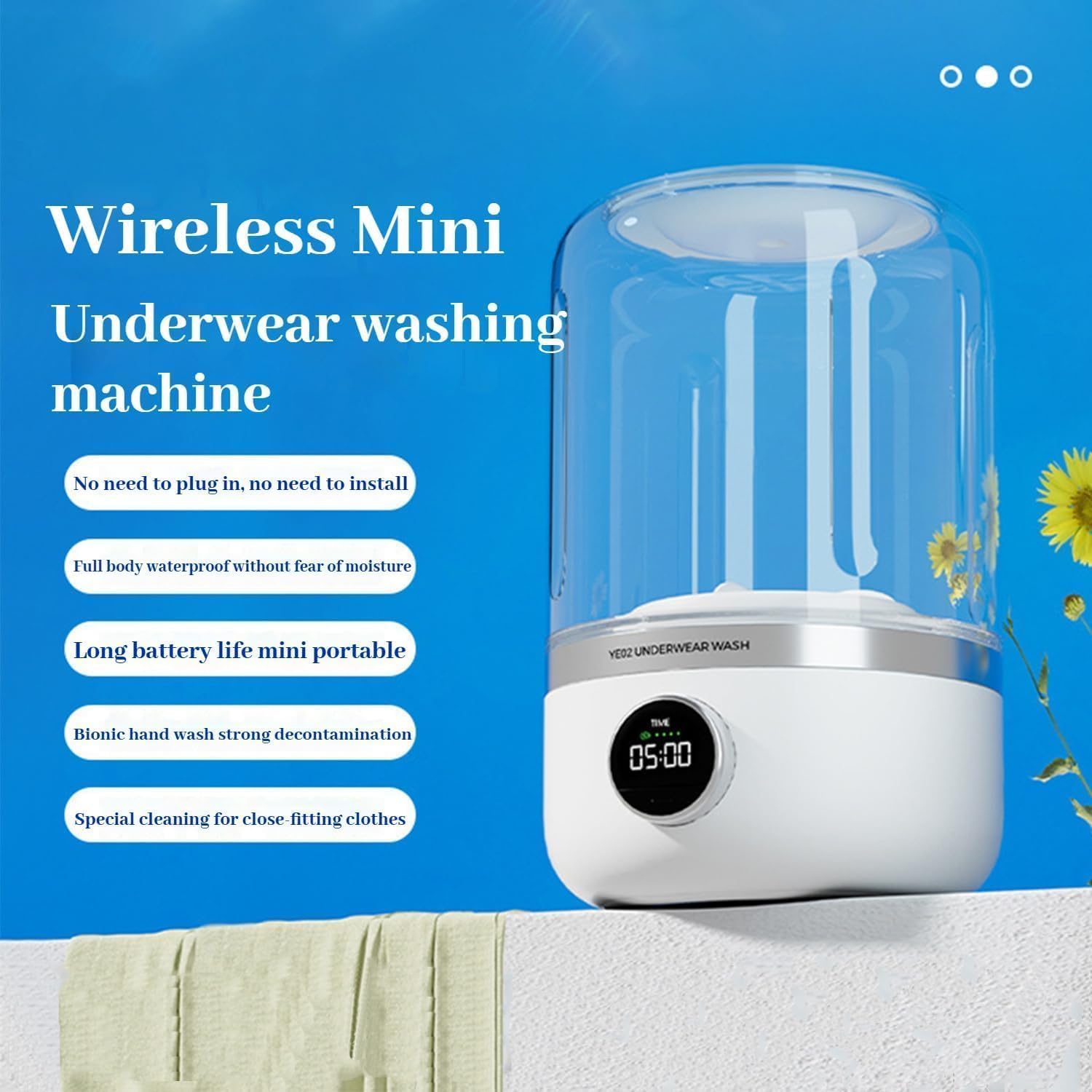 Mini Portable Washing Machine, Smart Laundry Cup Washing Machine, Portable & Rechargeable Mini Washer Machine for Travel Underwear Socks Cordless Cleaner (1)