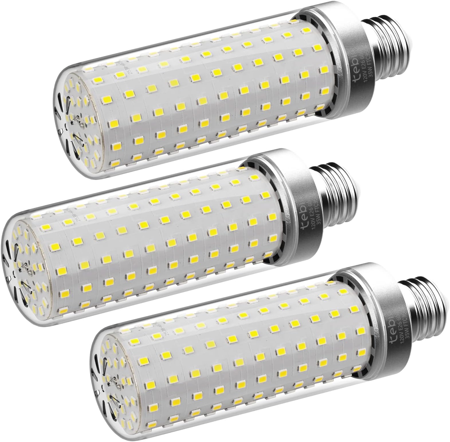 tebio35W LED Corn Light Bulbs, 300W Equivalent, 6000K Daylight White, 3500 Lumens, E26/E27 Base, Non-Dimmable Energy Saving Bulbs for Garage, Warehouse, Basement, 3-Pack