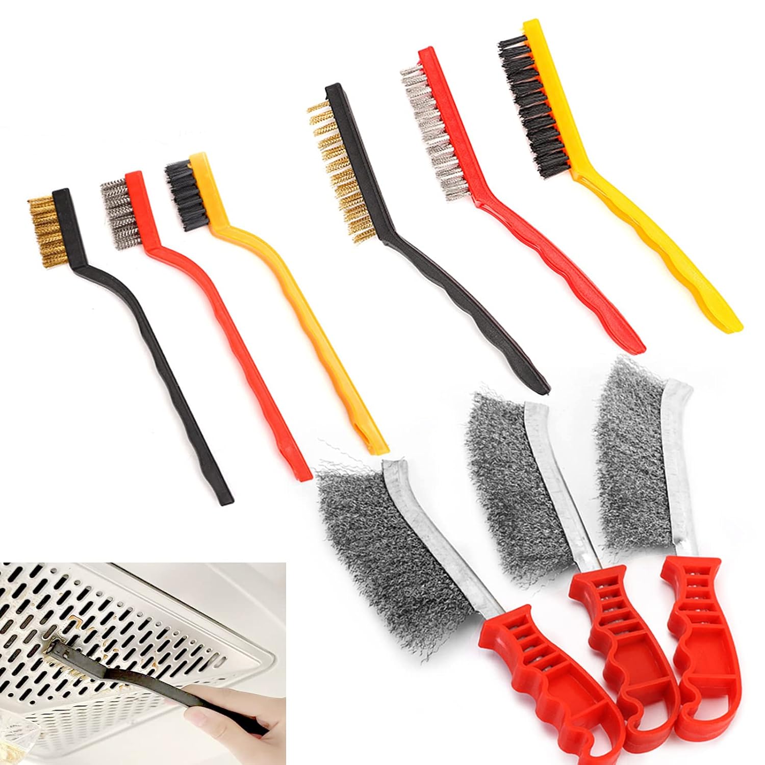 MECOVIA 9PCS Wire Brush Set, Brass/Stainless Steel/Nylon