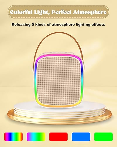 Miniatura 4 de Máquina de karaoke con 2 micrófonos inalámbricos, juguetes para niños, altavoz Bluetooth portátil para niños y adultos, juguetes de Navidad para