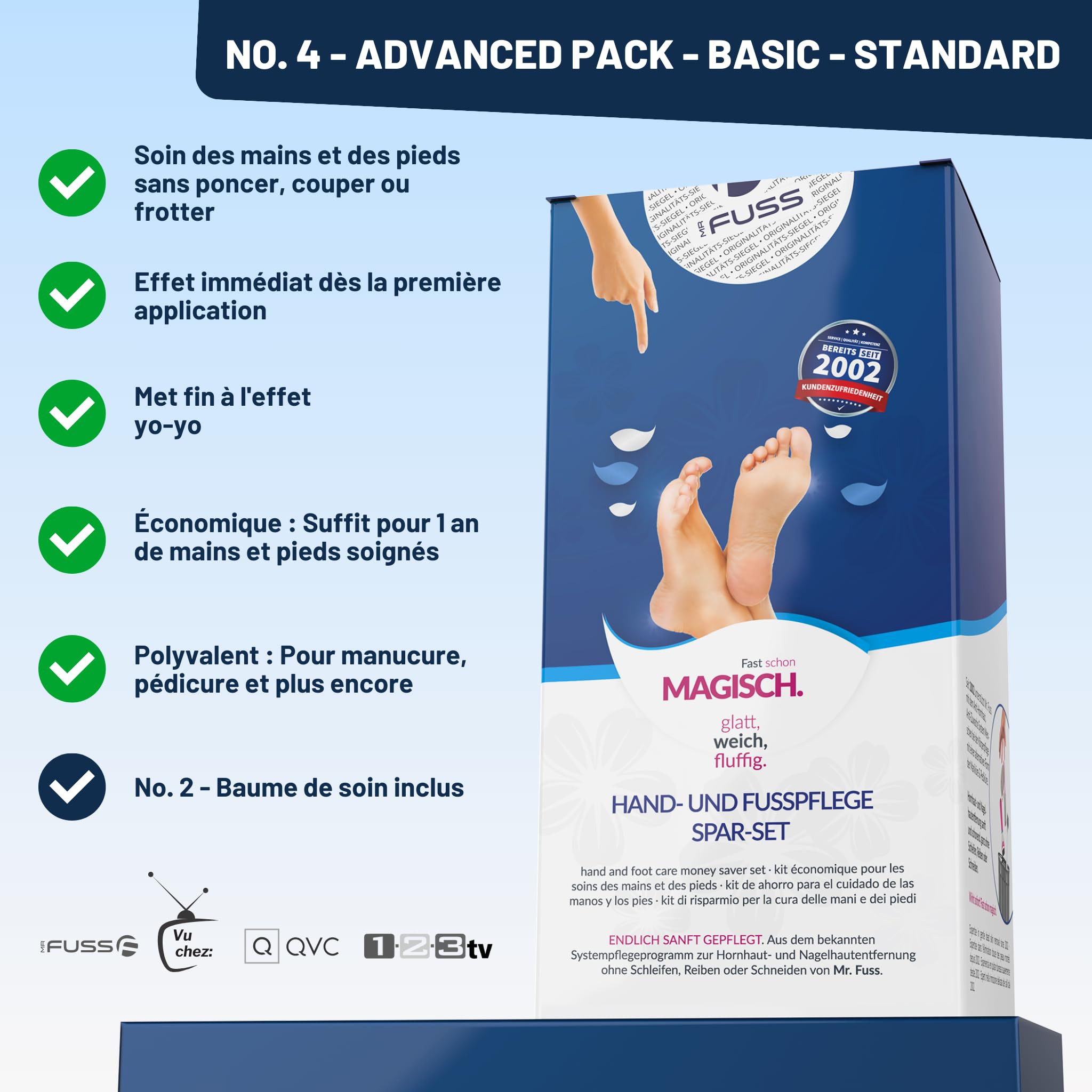 Mr. Fuss® Solution No. 4 pour enlever la callosité - adoucissement rapide - 250ml Advanced Pack Basic - contre la peaux mortes y les cuticules avec effet immédiat en 10 minutes