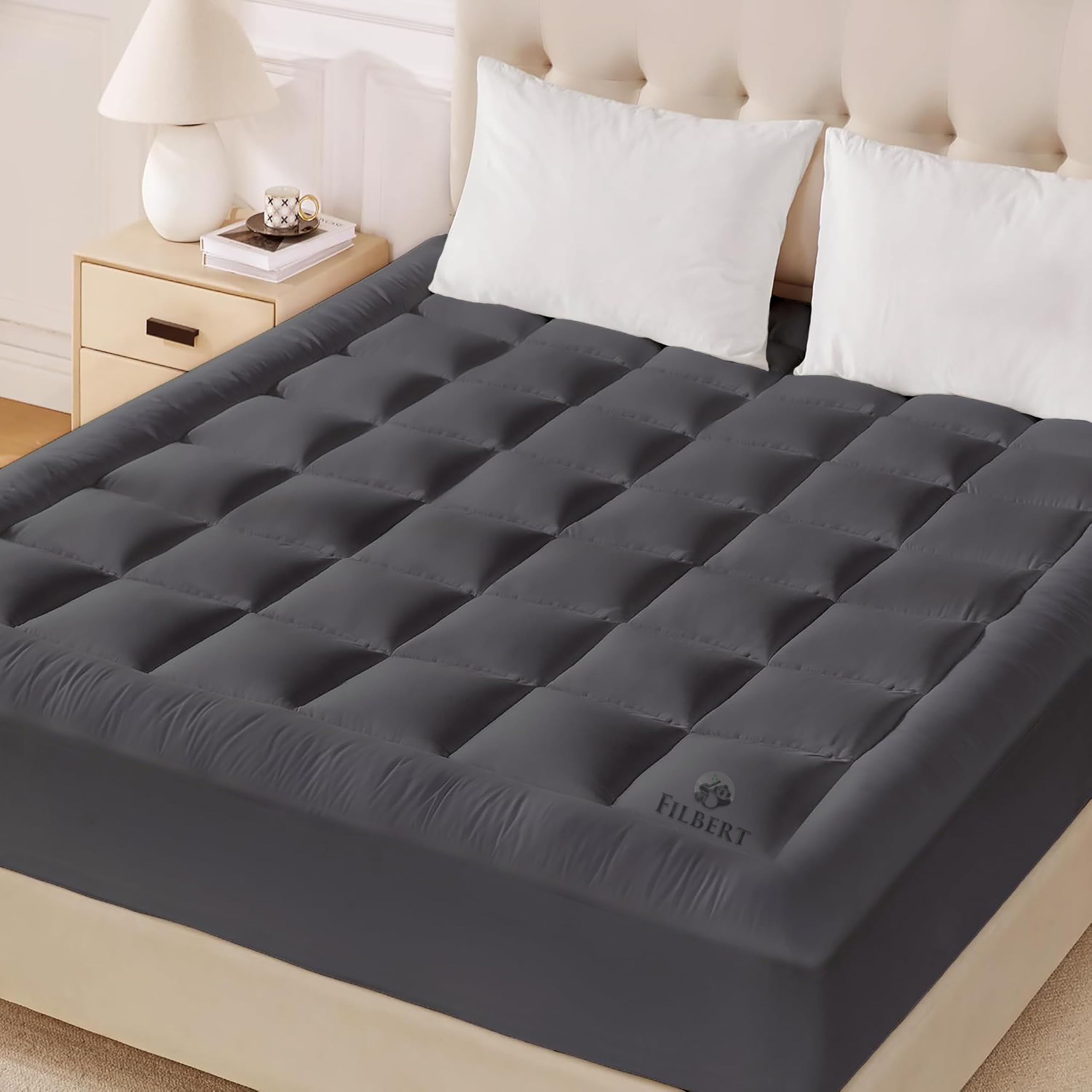 Filbert Hotel Quality Mattress Topper Quilted Fluffy Premium Cotton Finished Mattress Pad 600-GSM Double Bed King Size 60 x 78 Inch Quilted Topper for Best Sleeping - (6x6.5 Feet_Dark Grey)-image-17