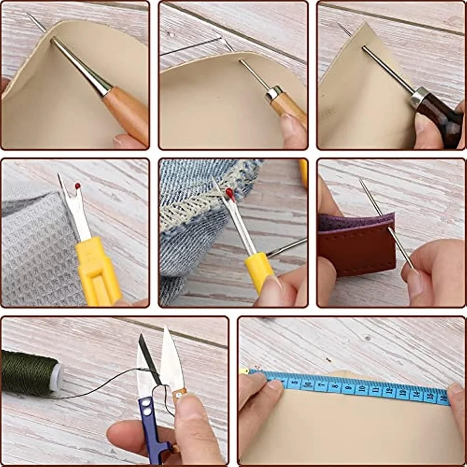 Kit De Costura De Viaje 1 juego de reparación tapicería cuero, kit costura for zapatos, sofás, tiendas campaña, alfombras, manualidades, descosedor, hilo coser y aguja