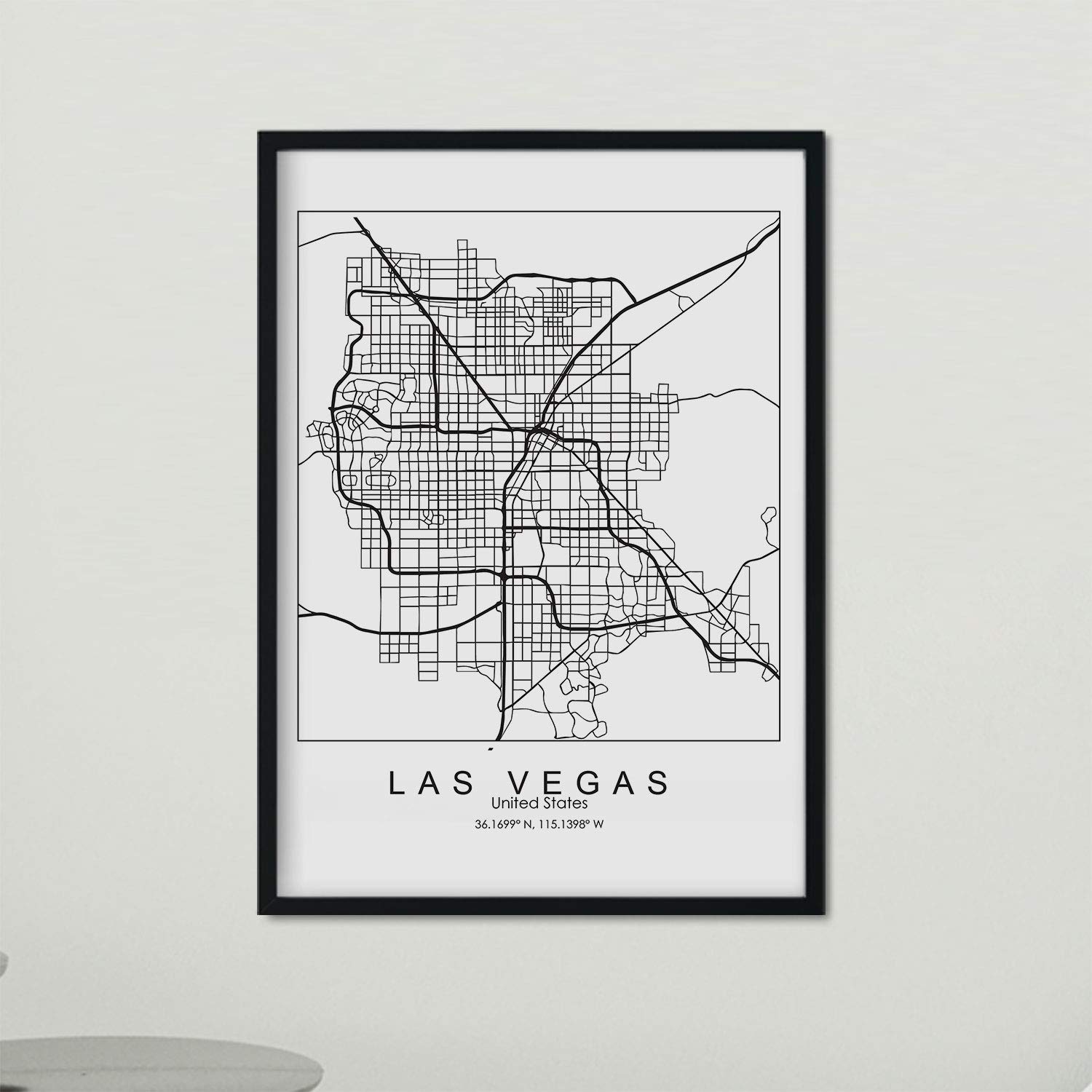 Nacnic Las Vegas Poster With Map Of Us Film With Images Of Maps And Roads Of Major Us Cities. A4 Size Frame