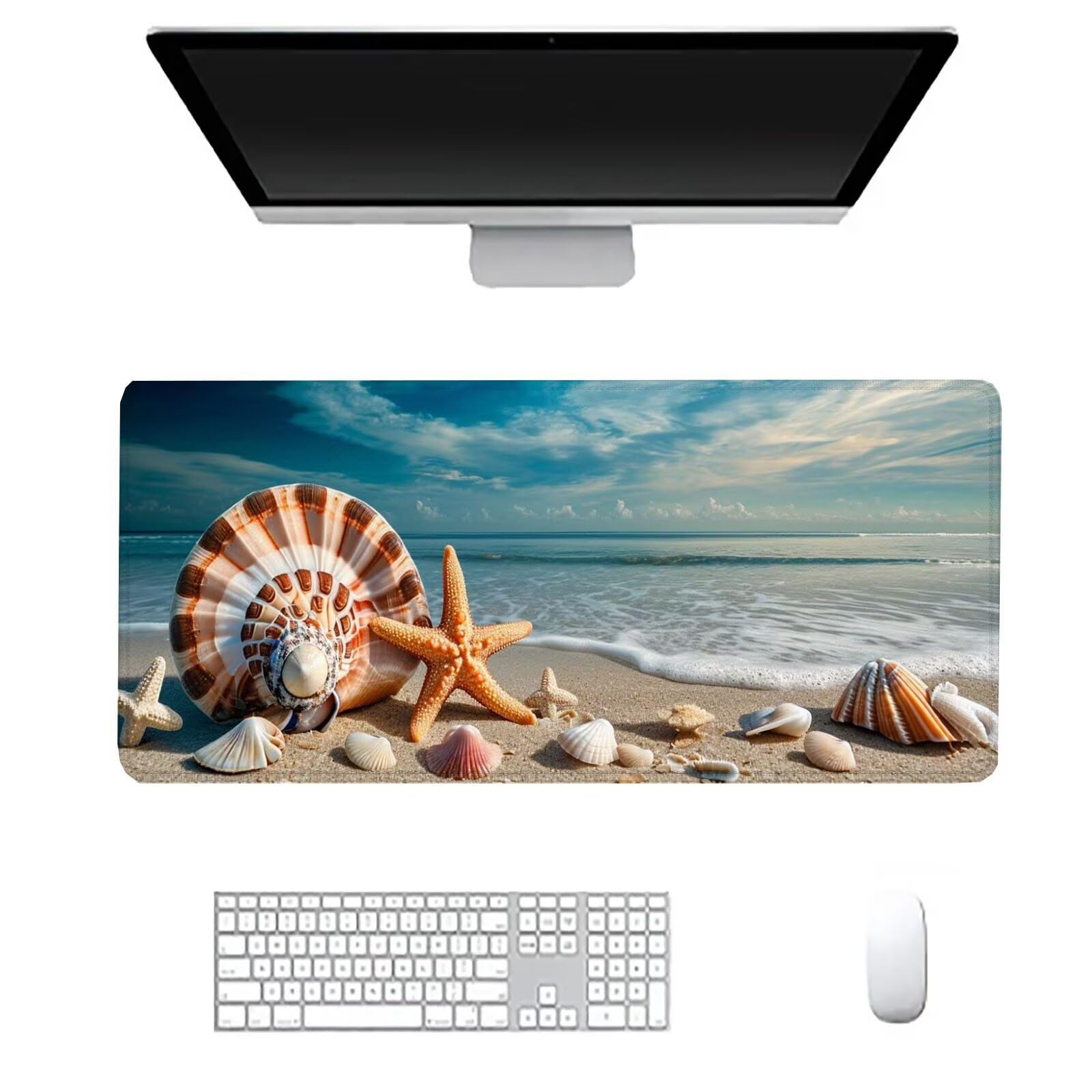 Alfombrilla Ratón Concha Alfombrilla Ratón Gaming XXL 1200x600x3mm Accesorios Escritorio,Antideslizante Mousepad Estrella De Mar Tapete Escritorio Infantil,para Alfombrilla Pc Teclado Ratón J906