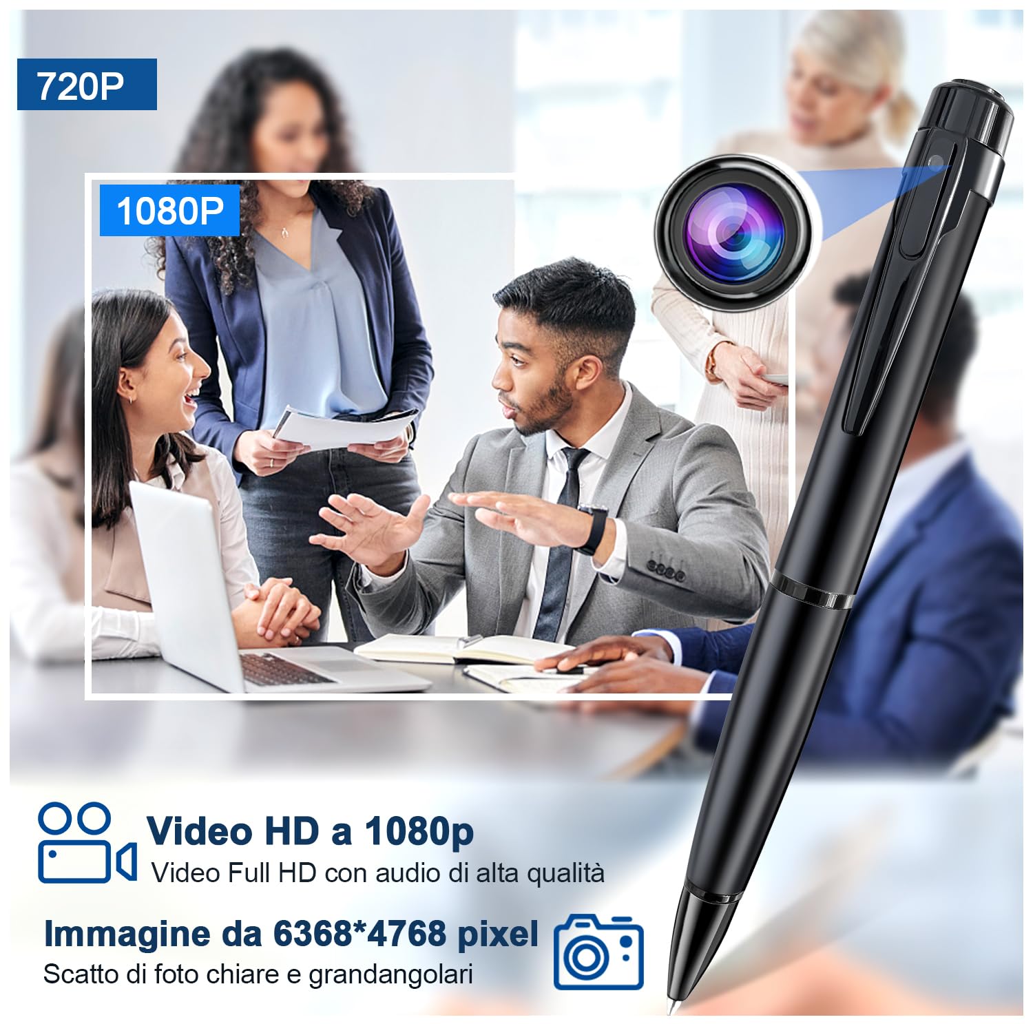 Telecamera Penna, Telecamera Audio HD 1080P e Videoregistratore con Funzione OTG, con Monitoraggio del Movimento, Registrazione Video e Audio