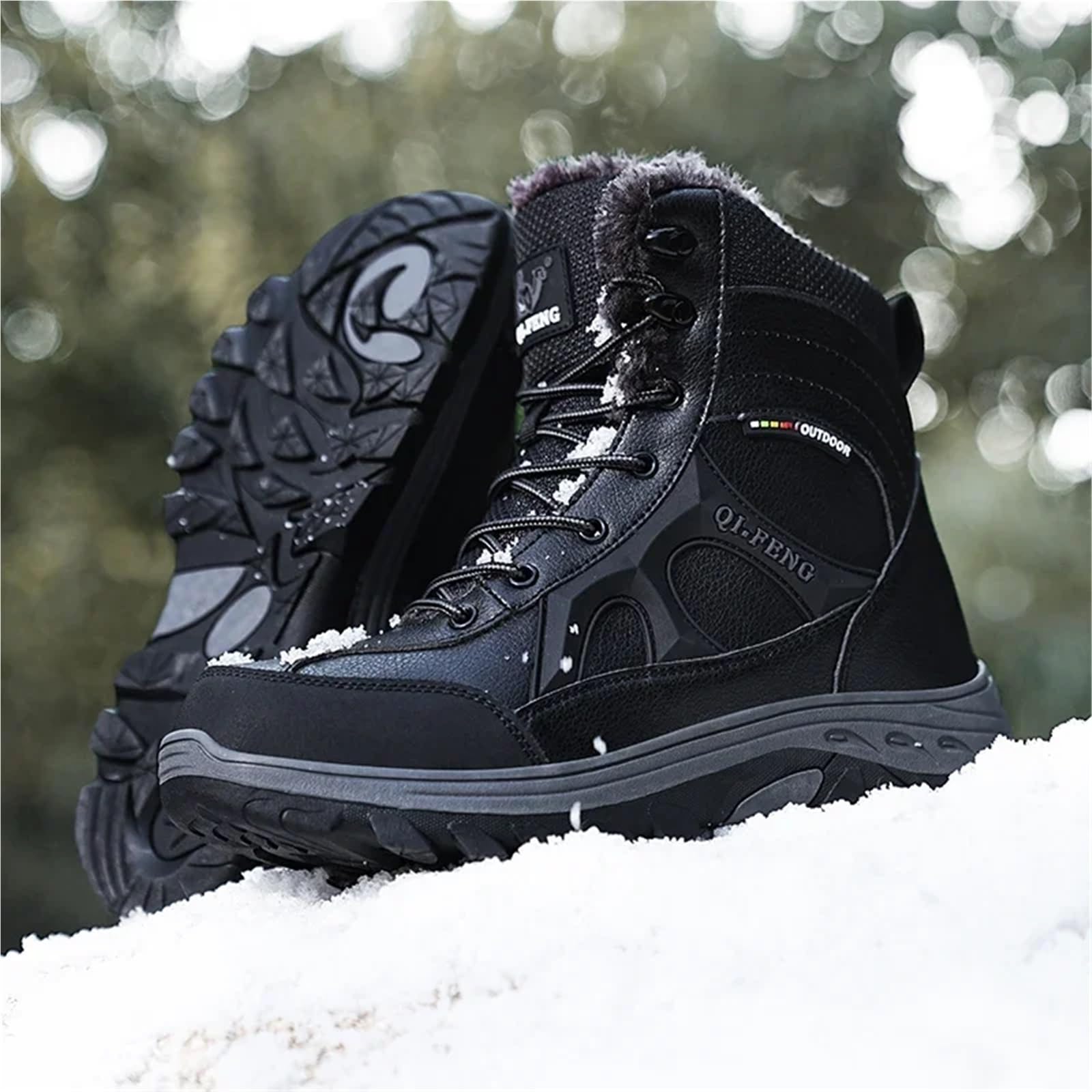 Bottes montantes chaudes et imperméables en peluche for hommes Pour le travail, le ski et l'extérieur