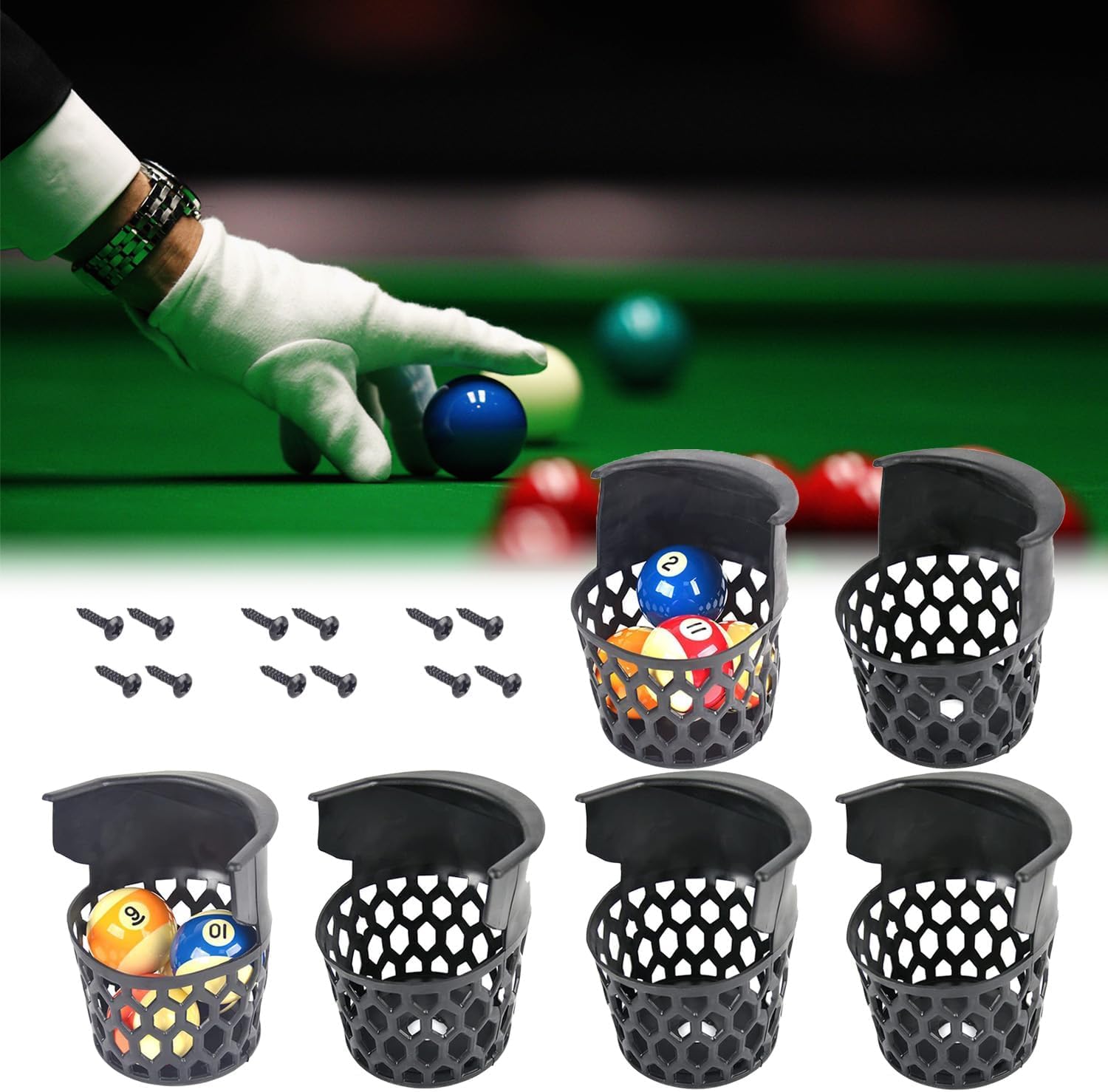 Pool Table Pockets Replacement Set of 6 Plastic Web Pockets for Billiard Table
