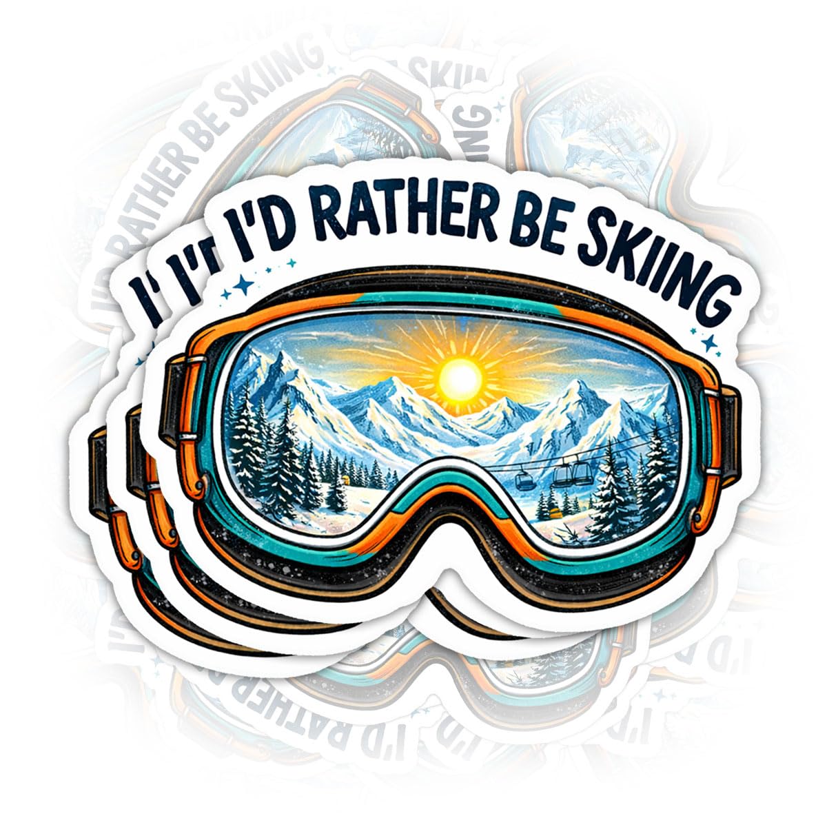 Autocollants de ski I'd Rather Be Skiing x3 pour gourde et ordi