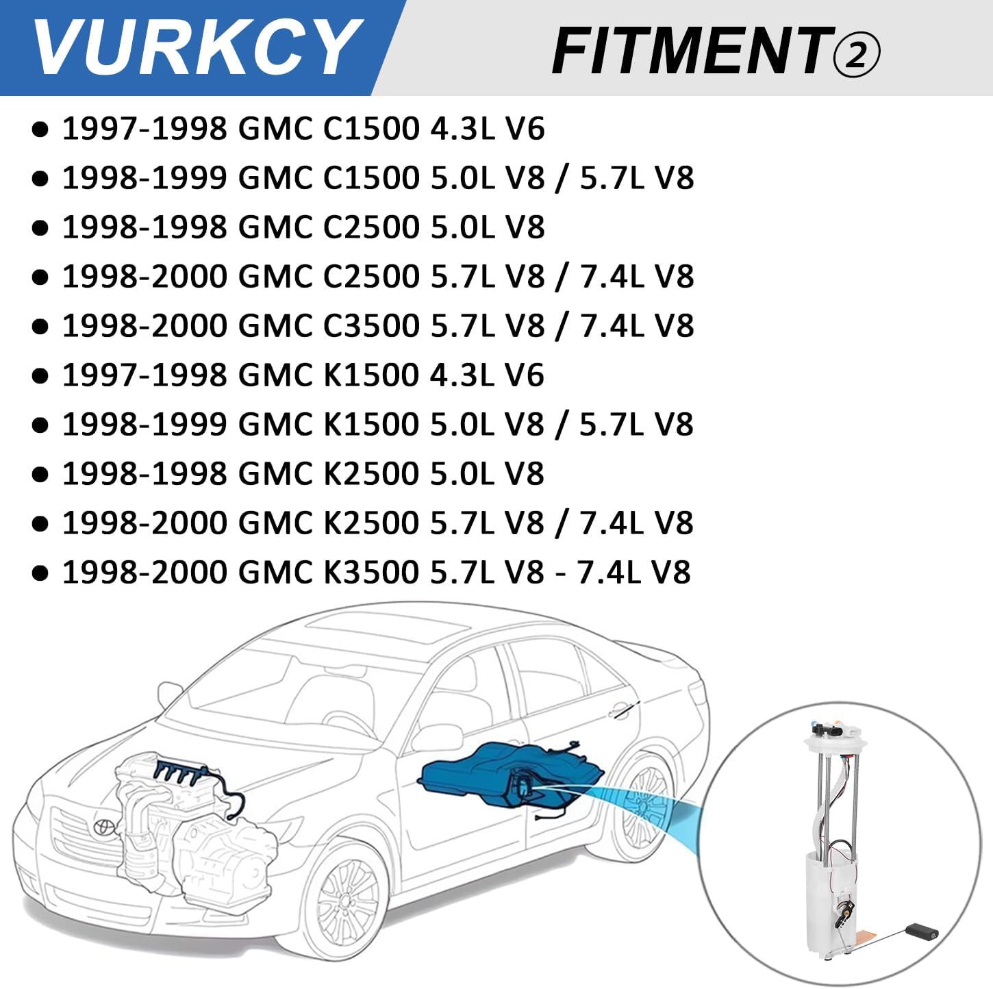 Electric Fuel Pump Module Assembly w/Pressure Sensor Compatible with Chevy GMC K1500 K2500 K3500 C1500 C2500 C3500 1997 1998 1999 2000 4.3L 5.0L 5.7L 7.4L V6 V8, Replace E3947M