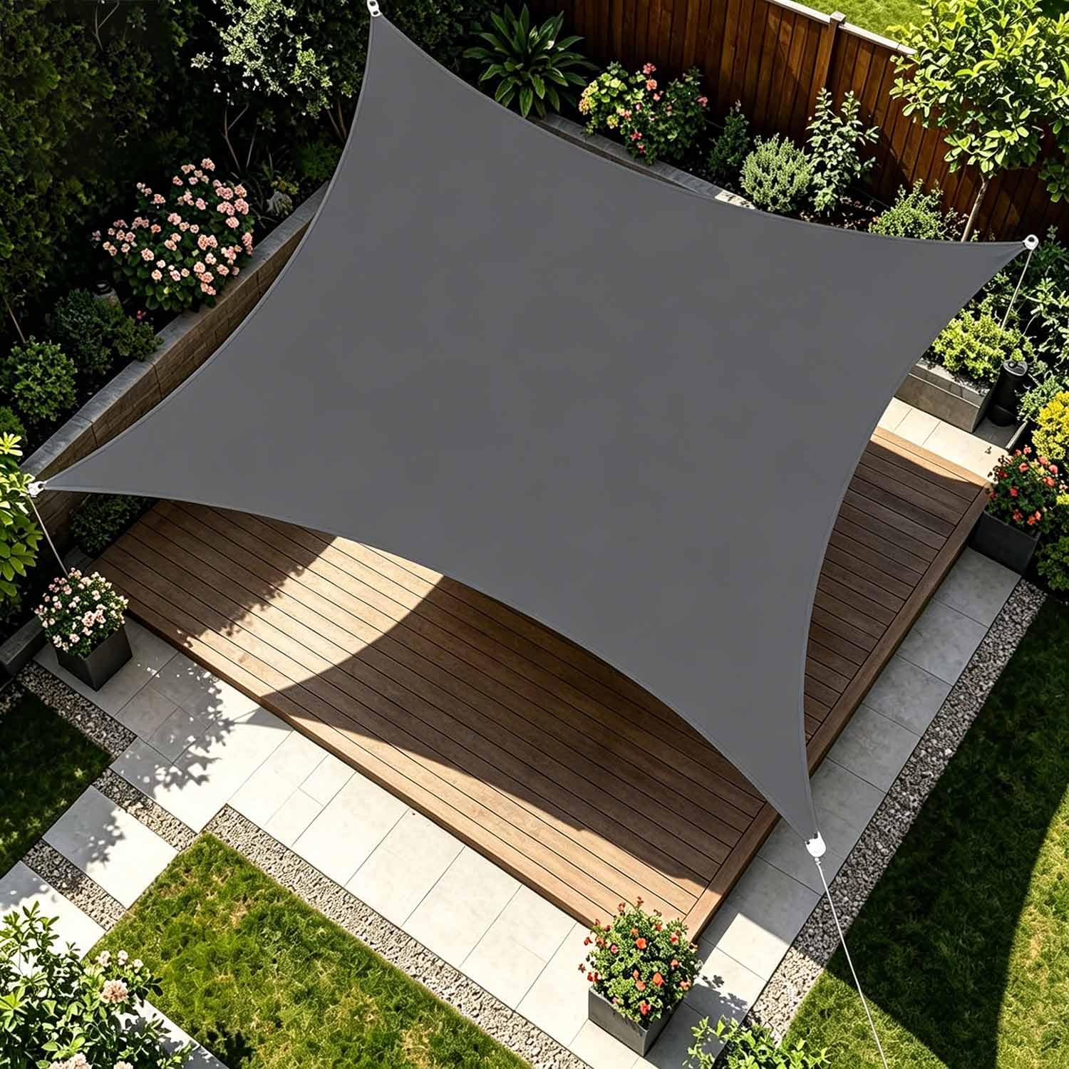 Ffsaacol Shade Sails Rectangle, Sun Shade Sail for Garden with Ropes, Shade Sail Canopy Waterproof UV Block Fabric, for Patio Lawn Garden Carport Backyard Deck Pergola 2, 10x16FT/3x5m