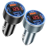 Car Phone Charger, Besgoods USB C Car Charger Adapter 4 Ports with Voltmeter PD&QC Fast Charging Cigarette Lighter USB Charger for iPhone 17 16 15 14 13 Galaxy S25 S24 A54 A16 Dashcam Car Acc, 2Pack