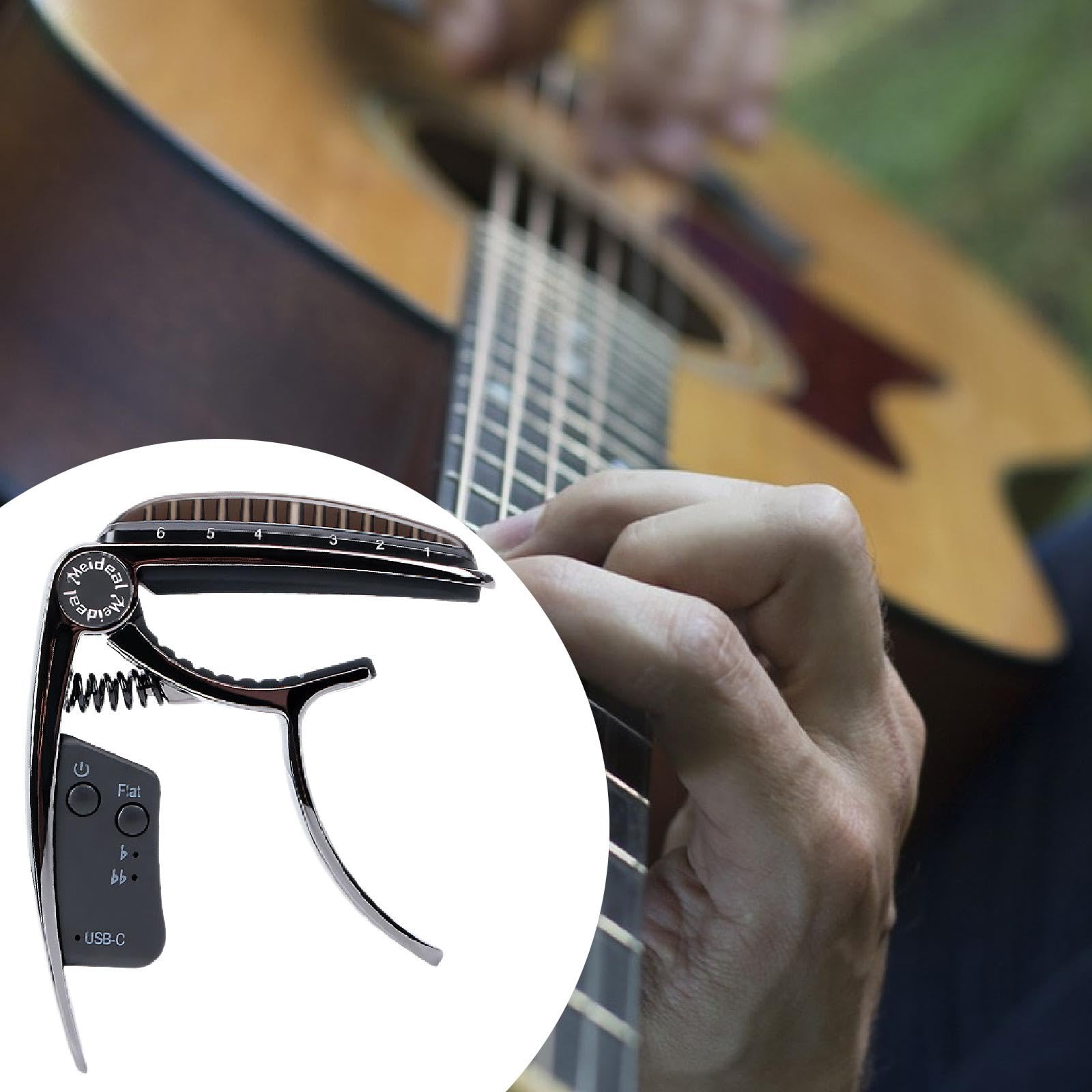Kapodaster, Stimmgerät, Clip für E Gitarre für Klassische Bassgitarre, Schwarz