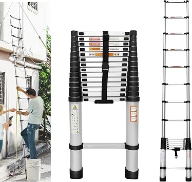 Telescoping Ladder 14FT Aluminum Telescoping Extension Ladder, Collapsible Ladder Attic Ladder Rv Ladder, Portable Telescopic Ladder for Outdoor Working & Household Use, Folding Ladder 330lb Capacity