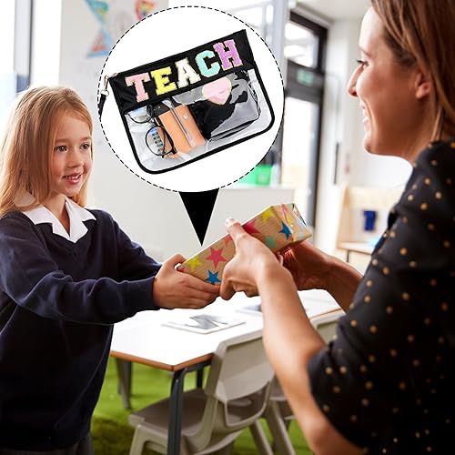 Miniatura 6 de Hillban 2 bolsas de regalo de Navidad para profesores, bolsa de lápices con cremallera, bolsa de cosméticos transparente para maquillaje, bolsa de