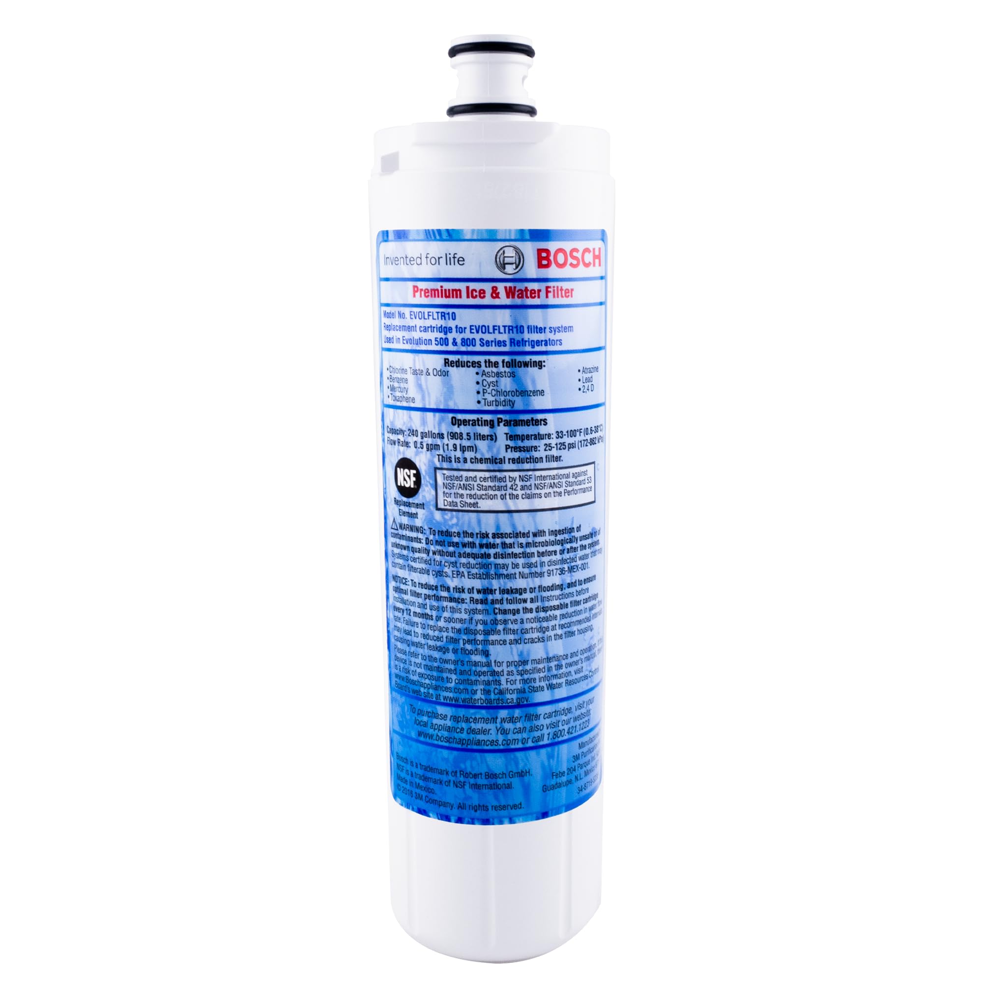 EVOLFLTR10 Filtro de agua | Cartucho de filtrado compatible con Balay, Bosch, Siemens, Neff, Kuppersbusch frigorífico americano - sustituye a los modelos CS-52 CS52 00640565 640565