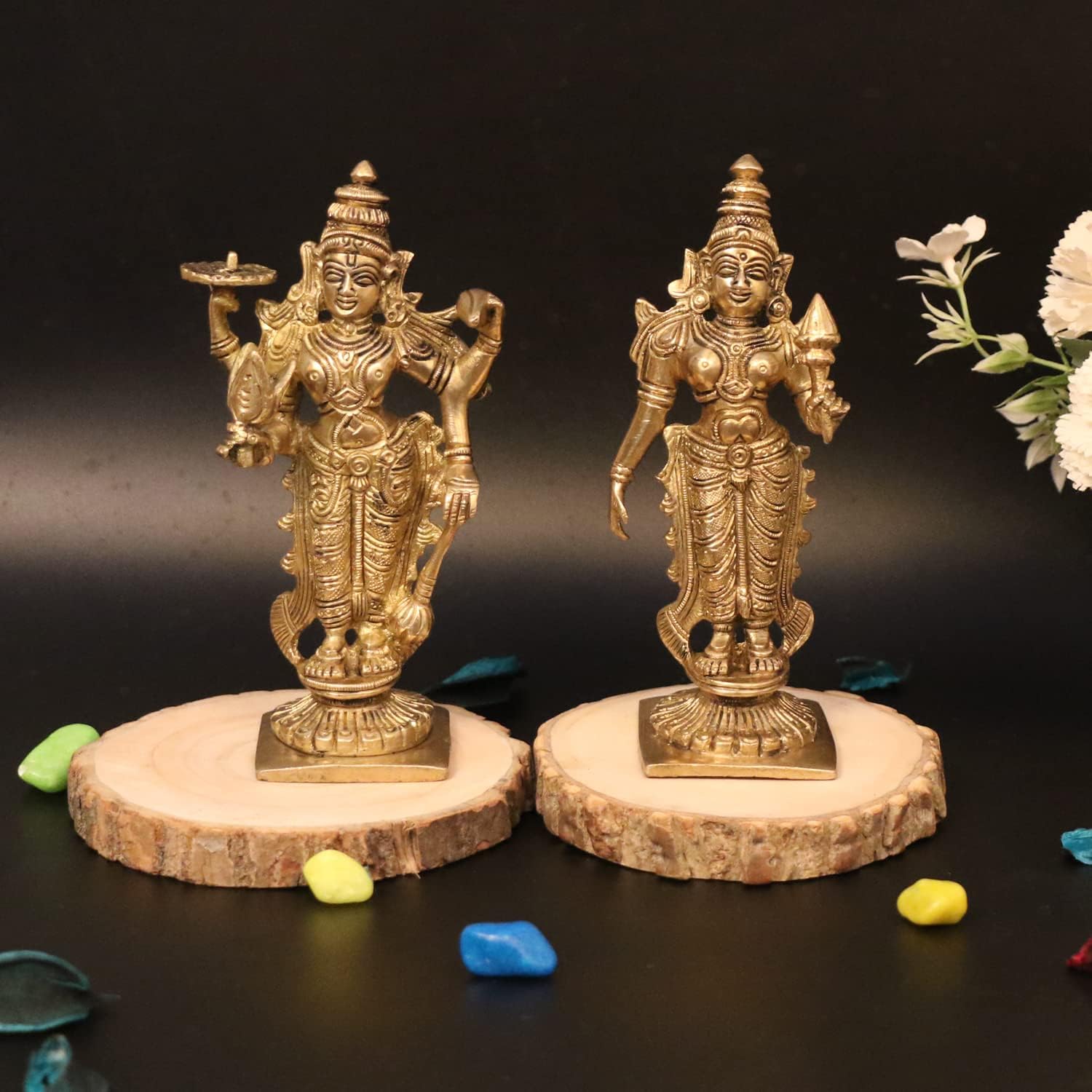 ARTVARKO Brass Laxmi Narayana Murti for Home Puja Handmade Standing Lakshmi Vishnu Idol Showpiece Figurine Height 6 Inches