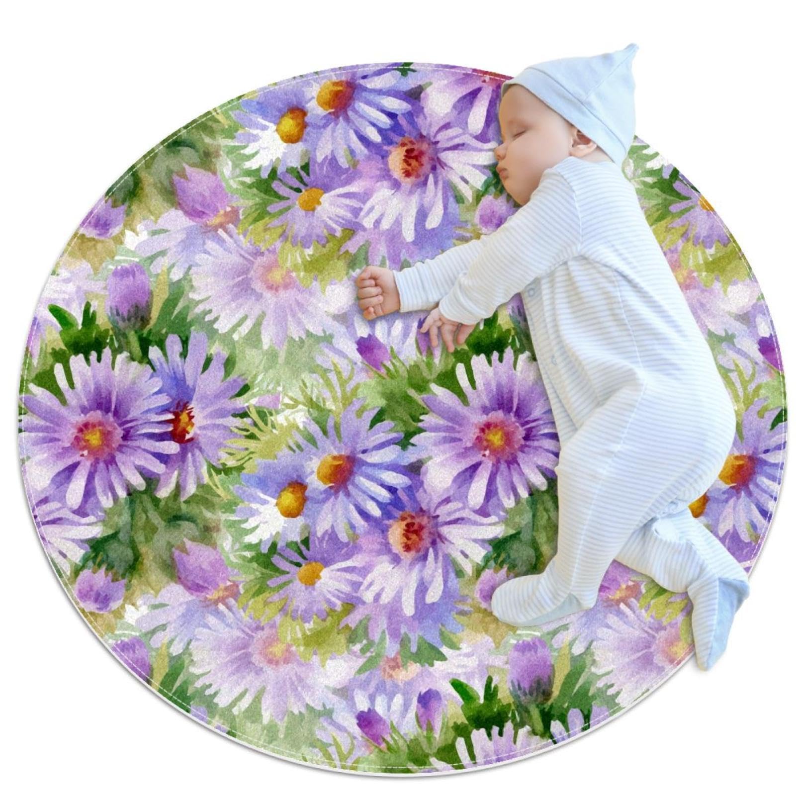 Tapis antidérapant rond 1m style fleurs pour salon et bain sécurisé