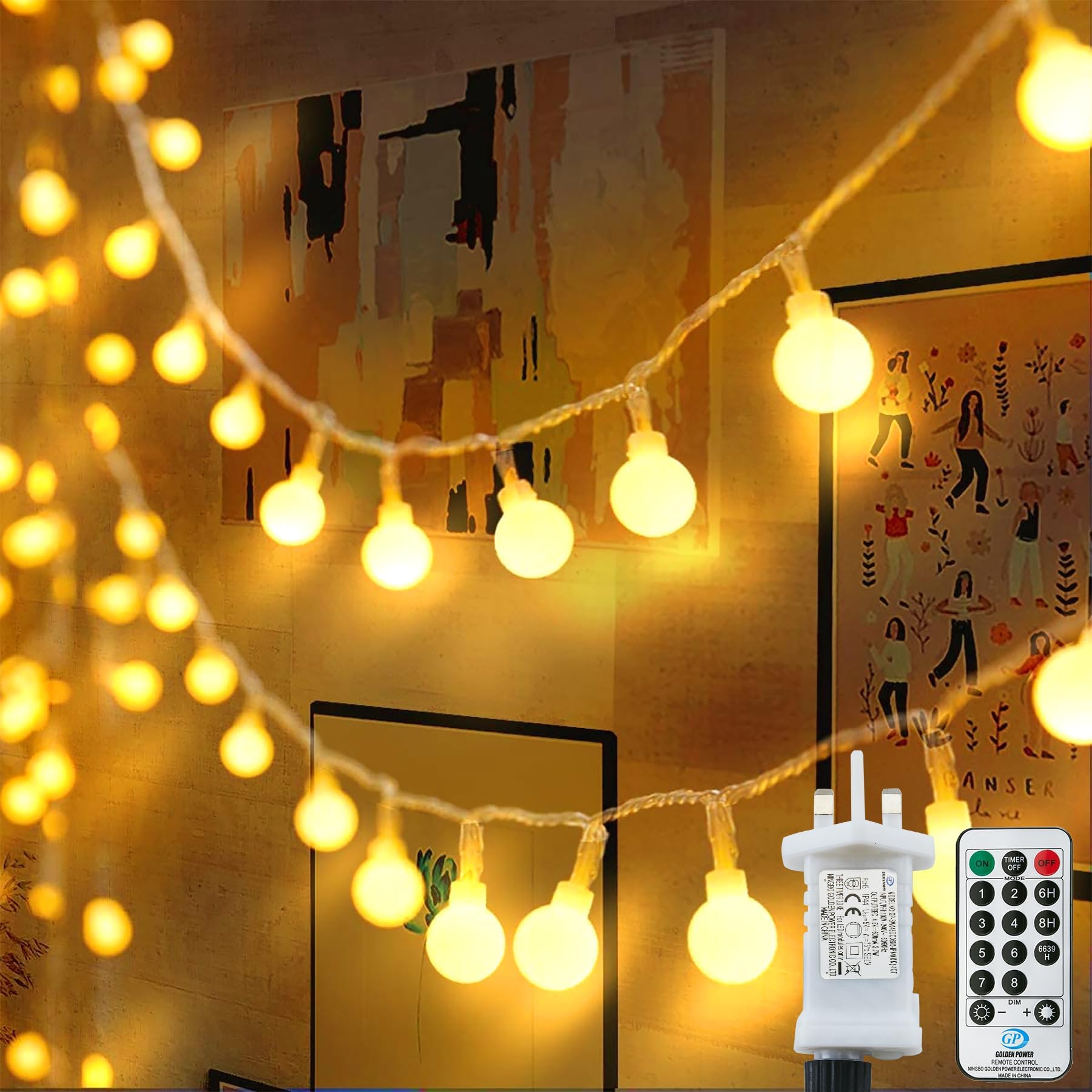 Lezonic Warm White Globe String Lights, 200Led 20M/65Ft Fairy Lights Plug In Powered, 8 Modes Christmas Lights With Remote & Timer, Fairy Lights For Bedroom, Garden, Gazebo, Party Decorations (Warm White)