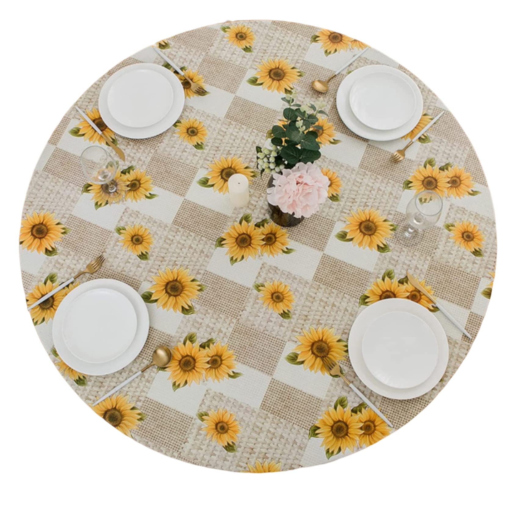 Nappe ronde ajustée tournesol pour protéger la table des taches et des chocs
