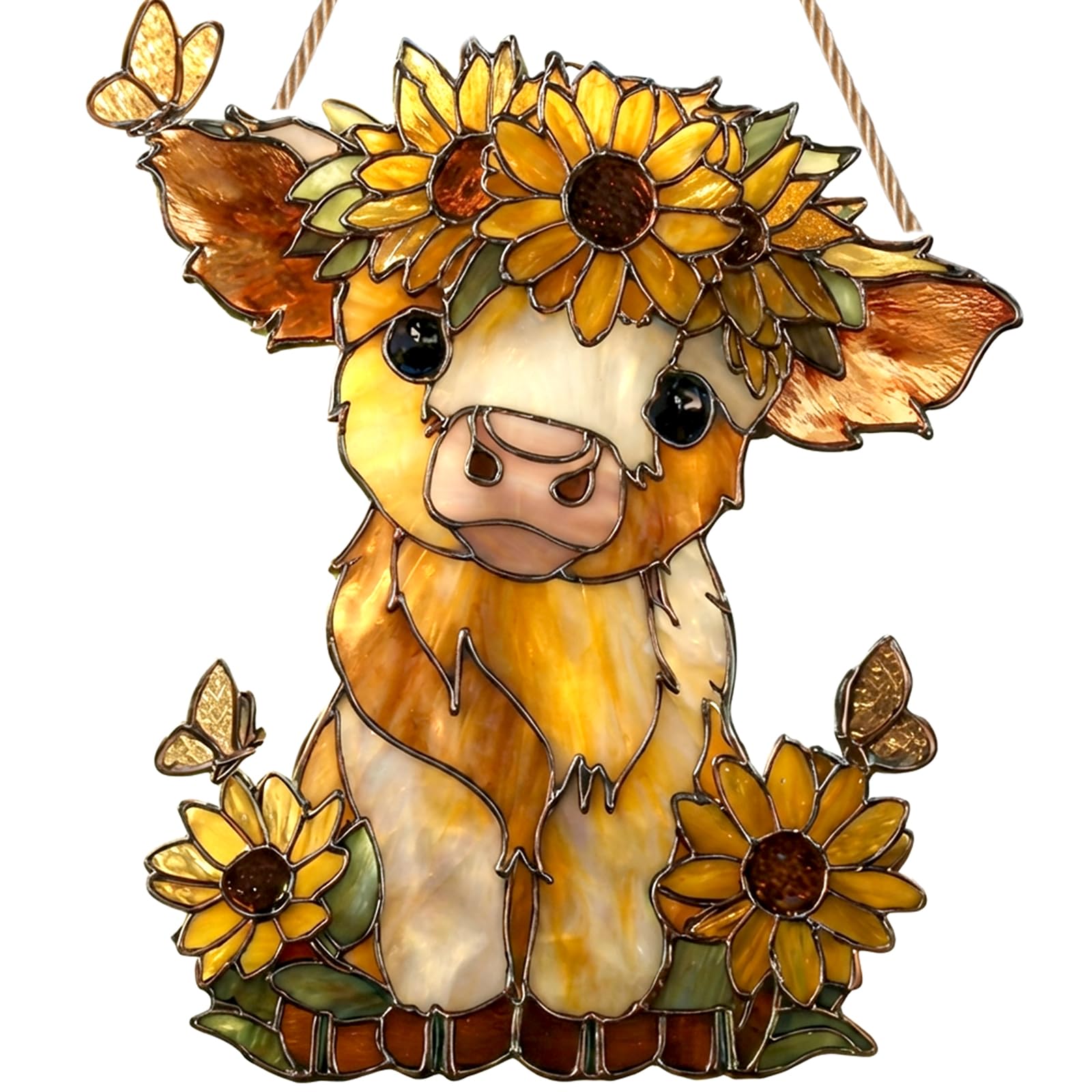 Highland Cow Suncatcher, Heartwarming Highland Cow Gifts, Acrylic Stained Glass Sun Catchers for Windows & Walls, Colorful Animal Ornament for Home, Garden & Fence Decorations