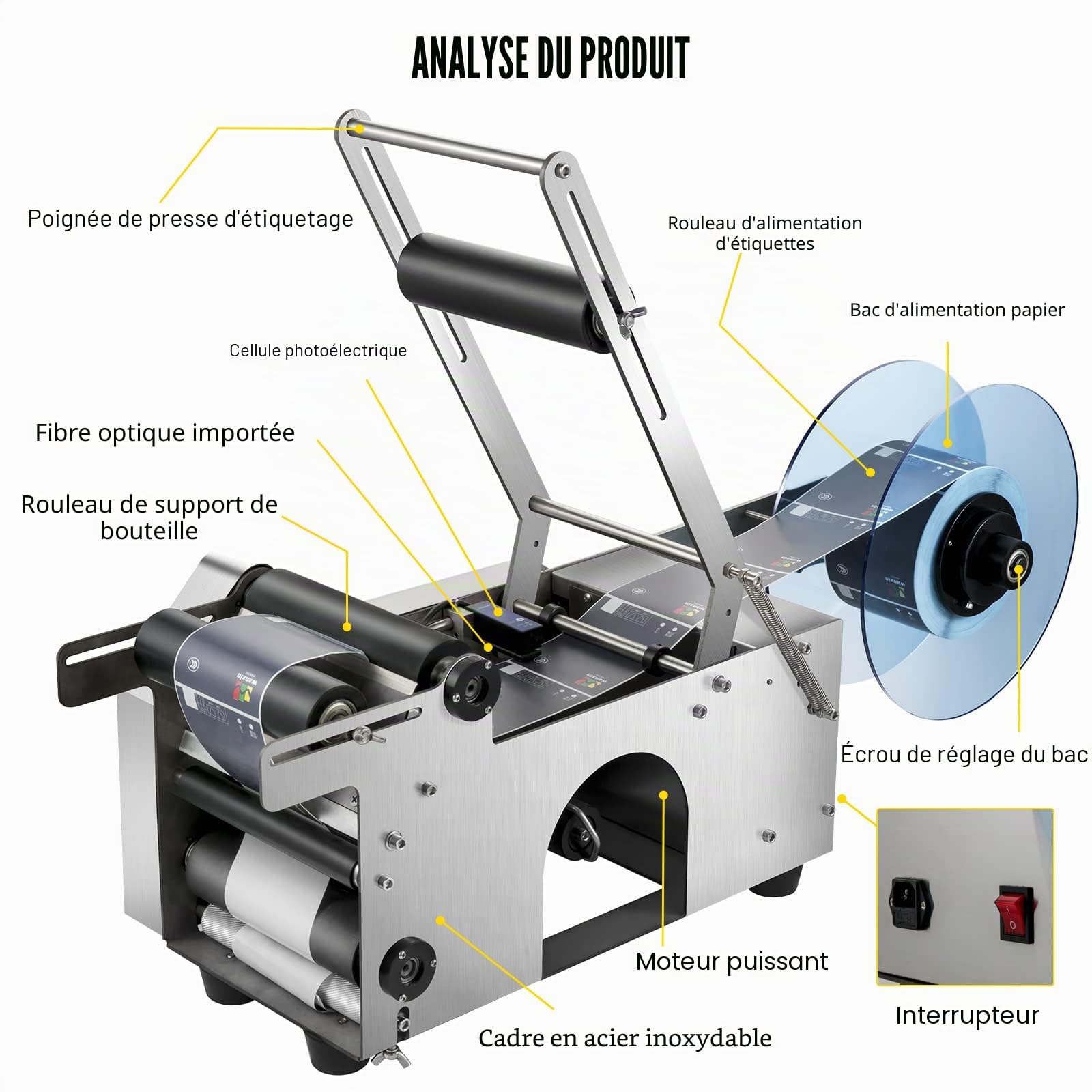 VEVOR MT-50 Étiqueteuse de Bouteilles Rondes Semi-Automatique 50 pièces/Min pour Bouteilles de 12 à 90 mm