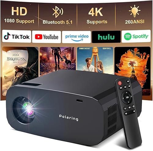 Proyector, Proyector inteligente con WiFi y Bluetooth, Aplicaciones integradas, Enfoque automático y Keystone, Soporte nativo 1080P, Proyector mini