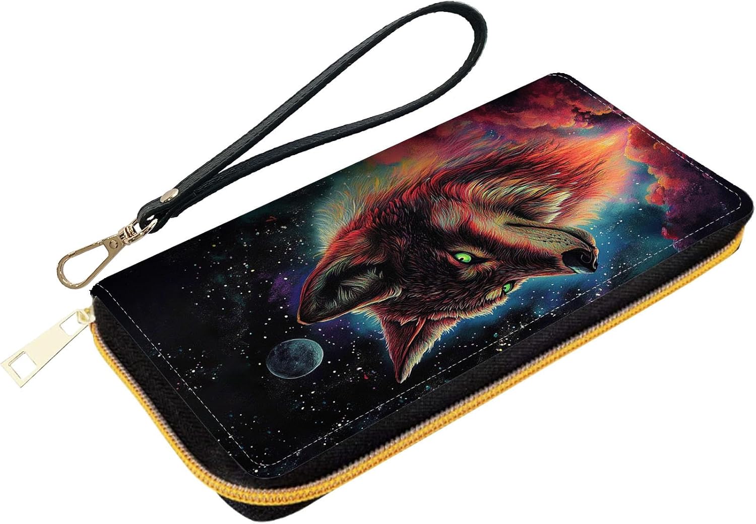 Women Wallet,RFID Blocking Leather Clutch,Large Capacity Zip Around Purse with Multiple Card Slots & Cash Compartments - Nebular Wolf