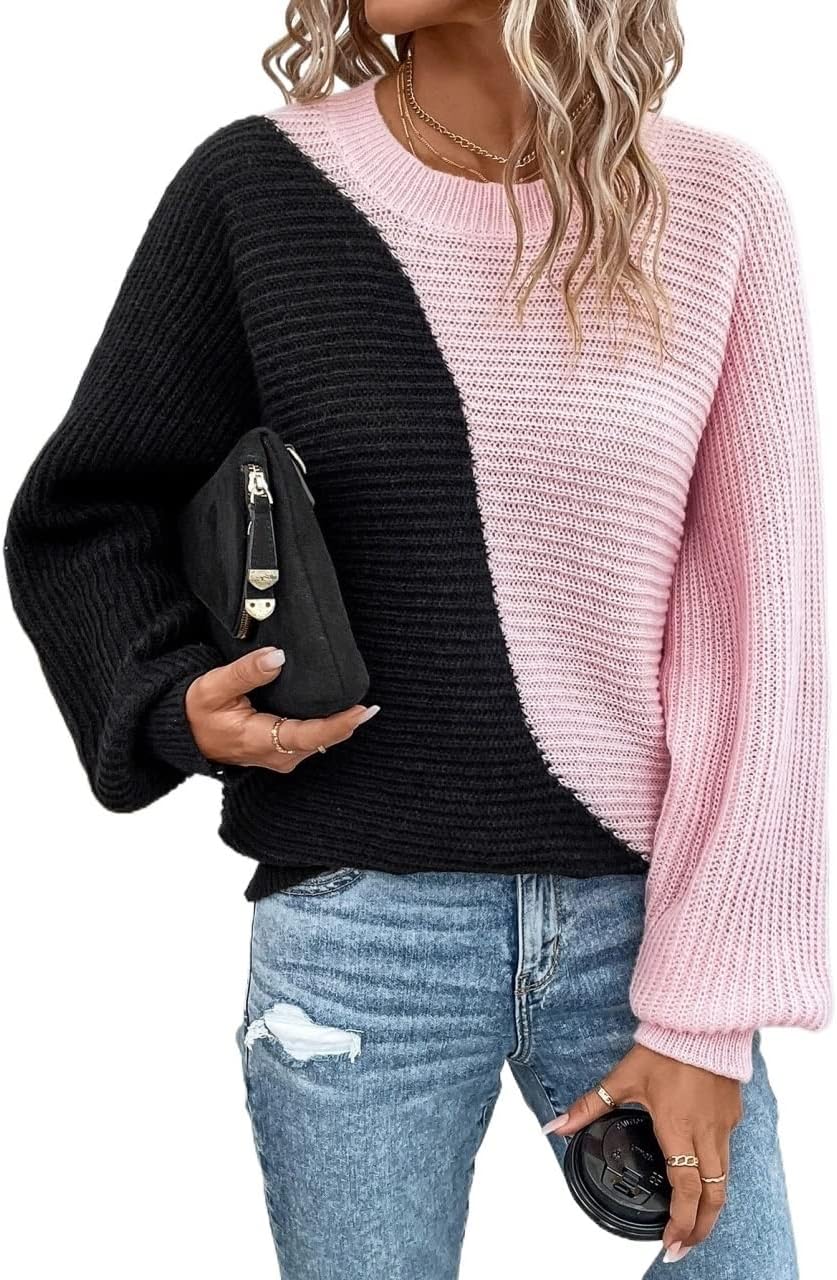 Women's Sweater Two Tone Batwing Sleeve Sweater Sweater for Women (Color : Multicolor, Size : Medium)