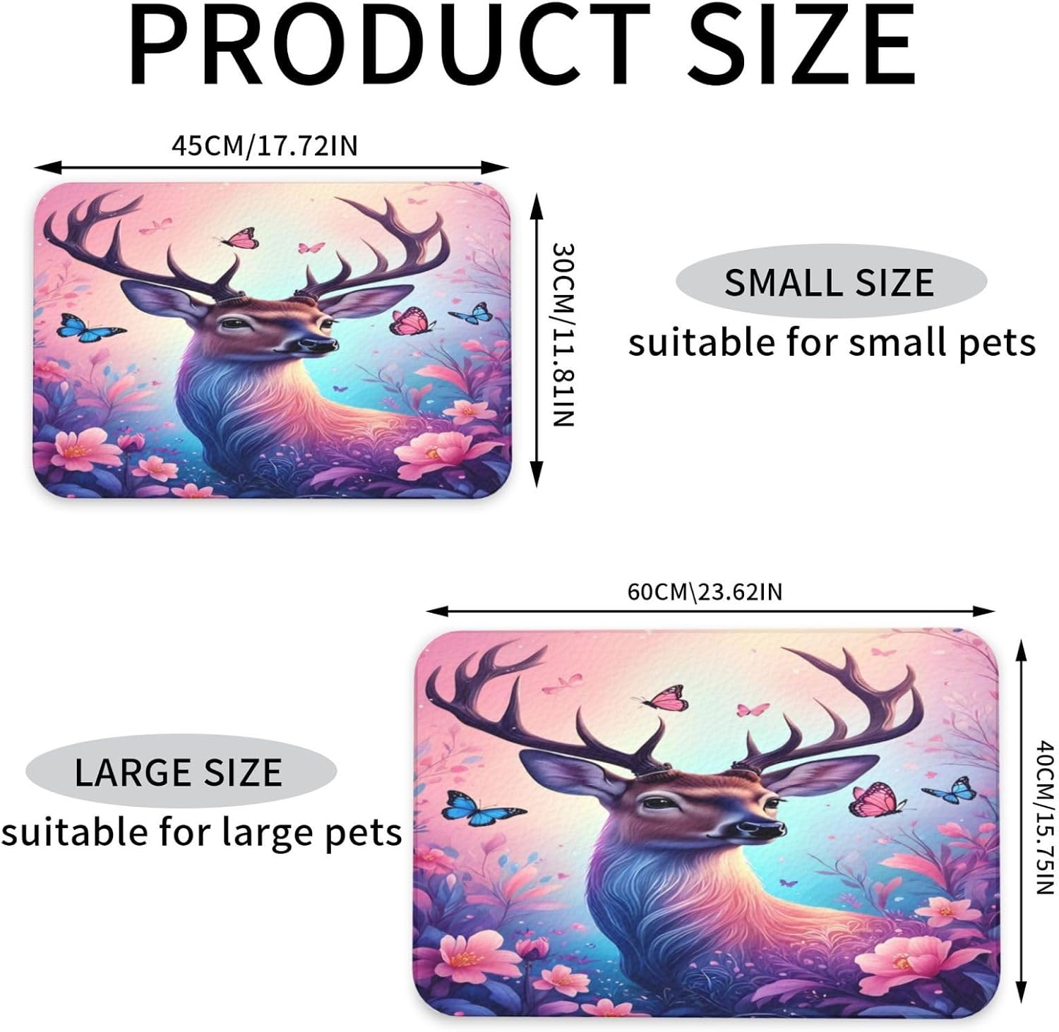 Fantasy Deer Floral Pet Food Mat Dog Non-Slip Feeding Mat Cat Bowl Mats Pets Placemat for Food and Water 40x60cm