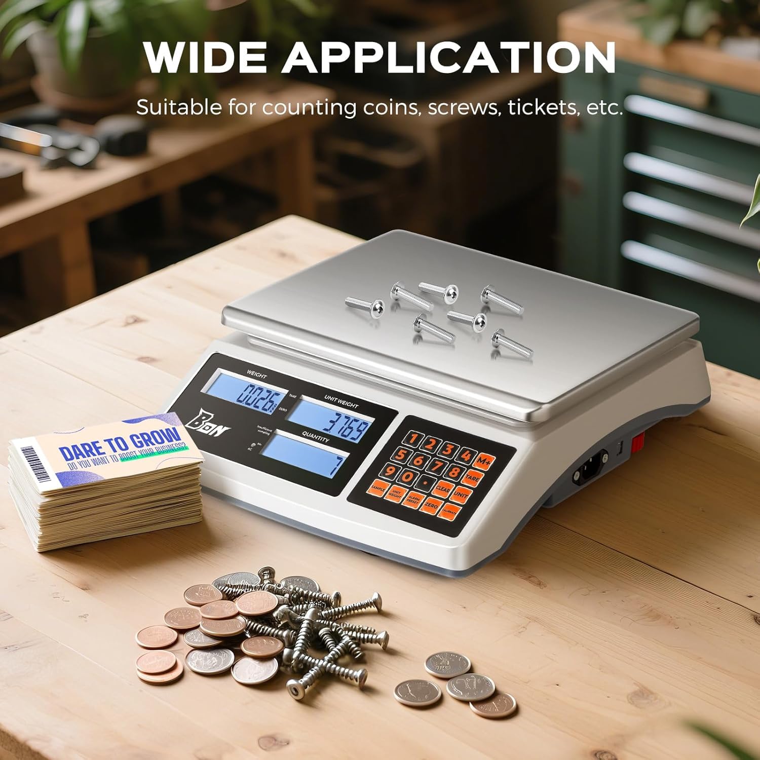 Bonvoisin 30kg x 0.1g Balance de Comptage Industrielle, Conversion g/kg/lb, Alimentation Secteur/Batterie, Plateau Acier Inoxydable 304, Écran LCD, pour Pièces, Monnaie, Bijoux