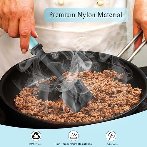 Miniatura 3 de Paquete de 2 picadores de carne, masher de carne molida de 5 cuchillas curvas, herramienta masher de carne resistente al calor para carne de