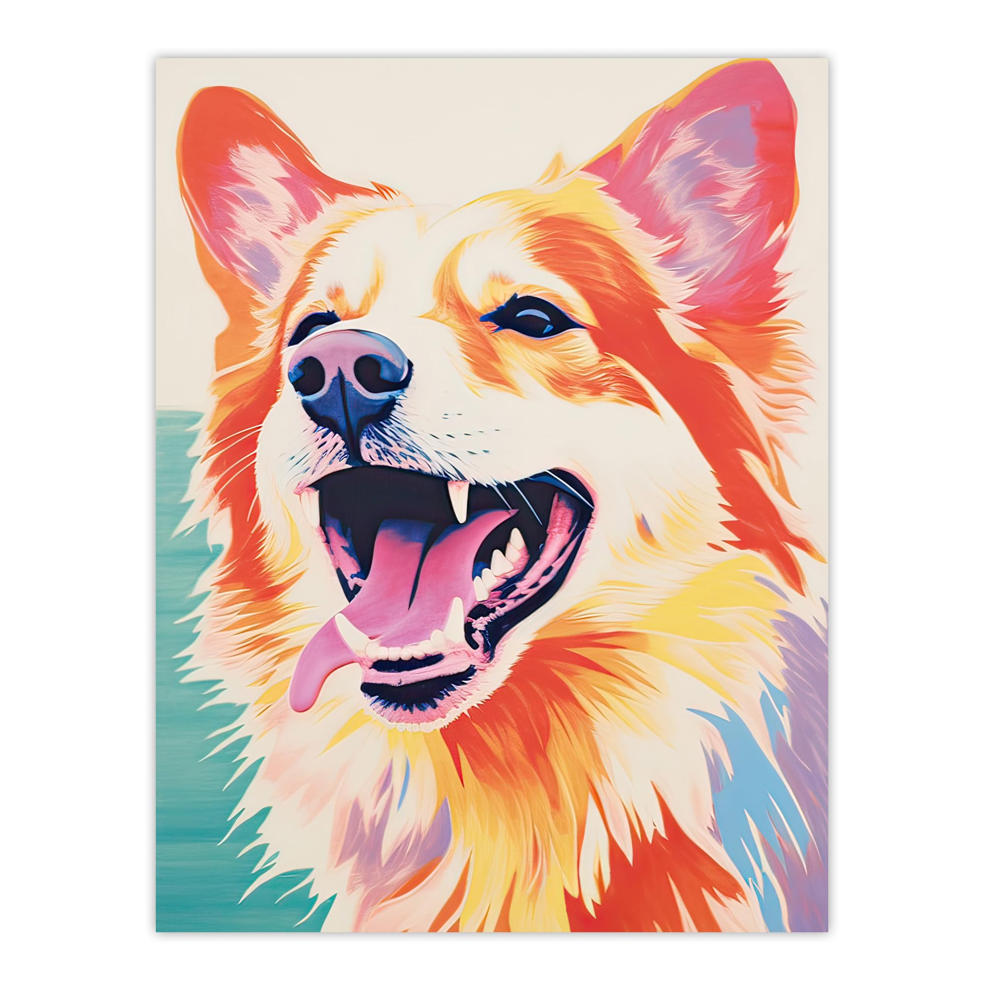 Artery8 Happy Collie Dog Bright Colourful Portrait Large Wall Art Poster Print Thick Paper 18X24 Inch