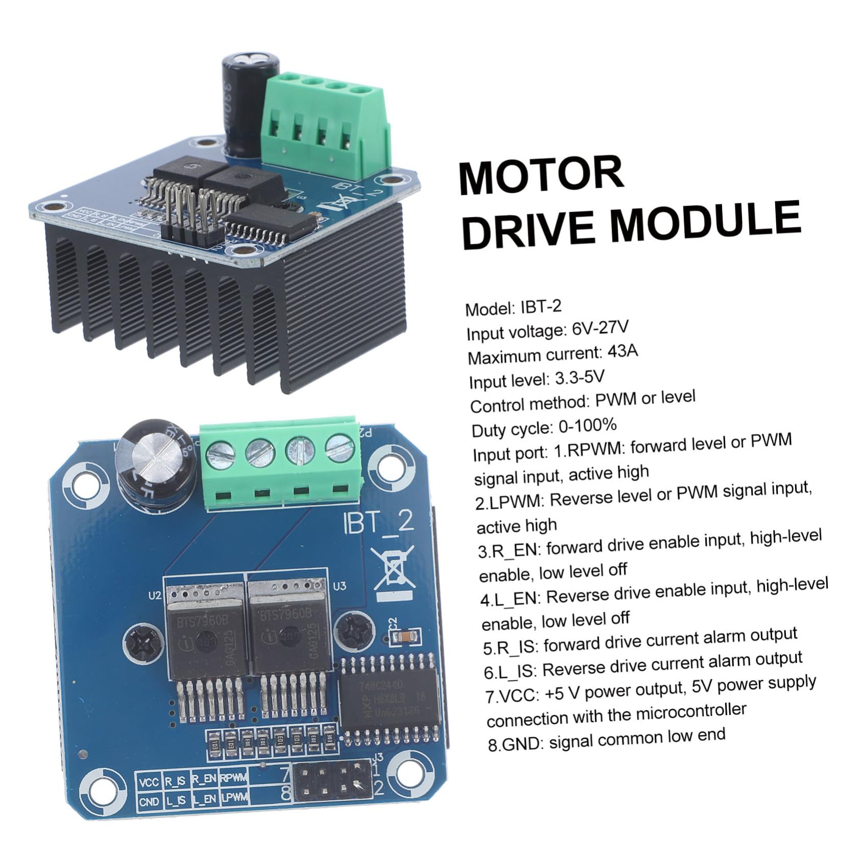 LALAFINA 2piezas Módulo de Accionamiento del Motor 43a Módulo Controlador del Motor Protección de Aislamiento 5v Indicador de Voltaje Control de Velocidad Pwm para Aplicaciones