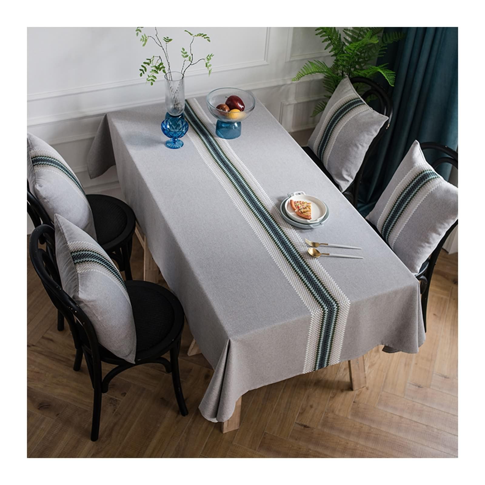 Nappe anti taches rectangulaire 120x180 beige bleu en polyester lin Daesar