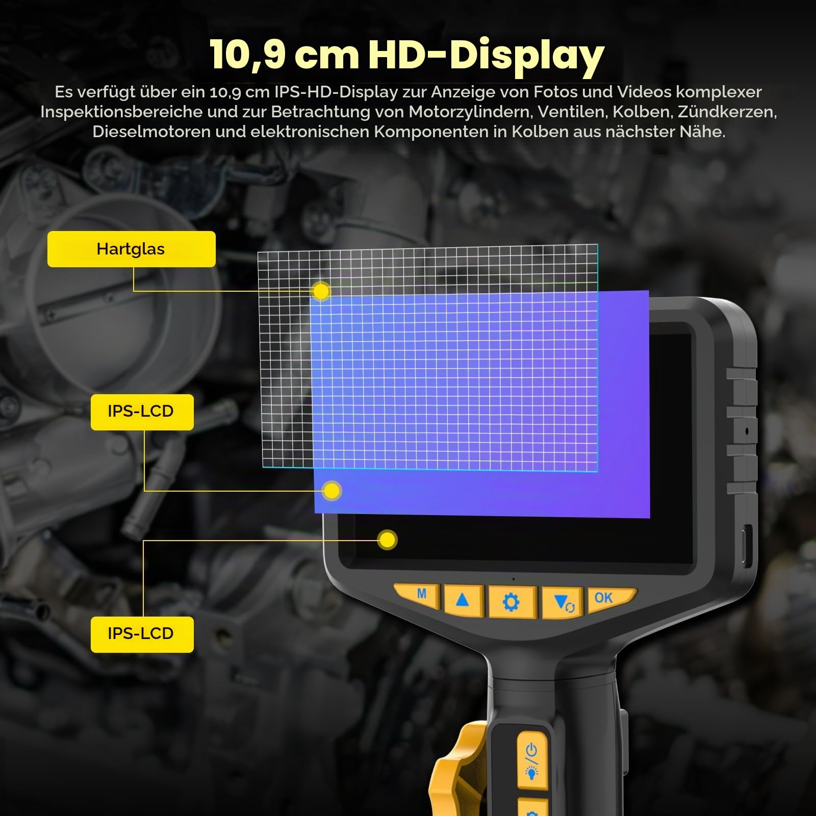 210°Two-Way Articulating Borescope, Inspection Cameras Industrial Endoscope with Lights, 4.3”IPS HD Screen Video Inspection Scope for Automotive Aircraft Mechanics