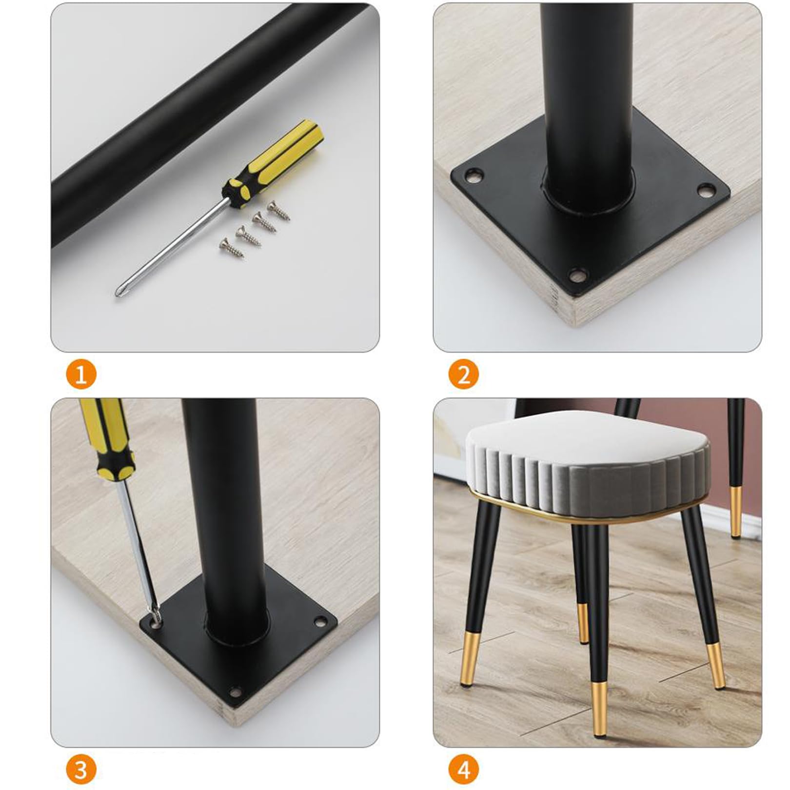 4 Pezzi Piedini Regolabili per Mobili Conico Piedi per Tavolino Gambe di Ricambio Obliquo per Divano Poltrone Cabinet Letto Tavolo Armadio Cassetti,con Viti (Bianco+Oro,40cm)